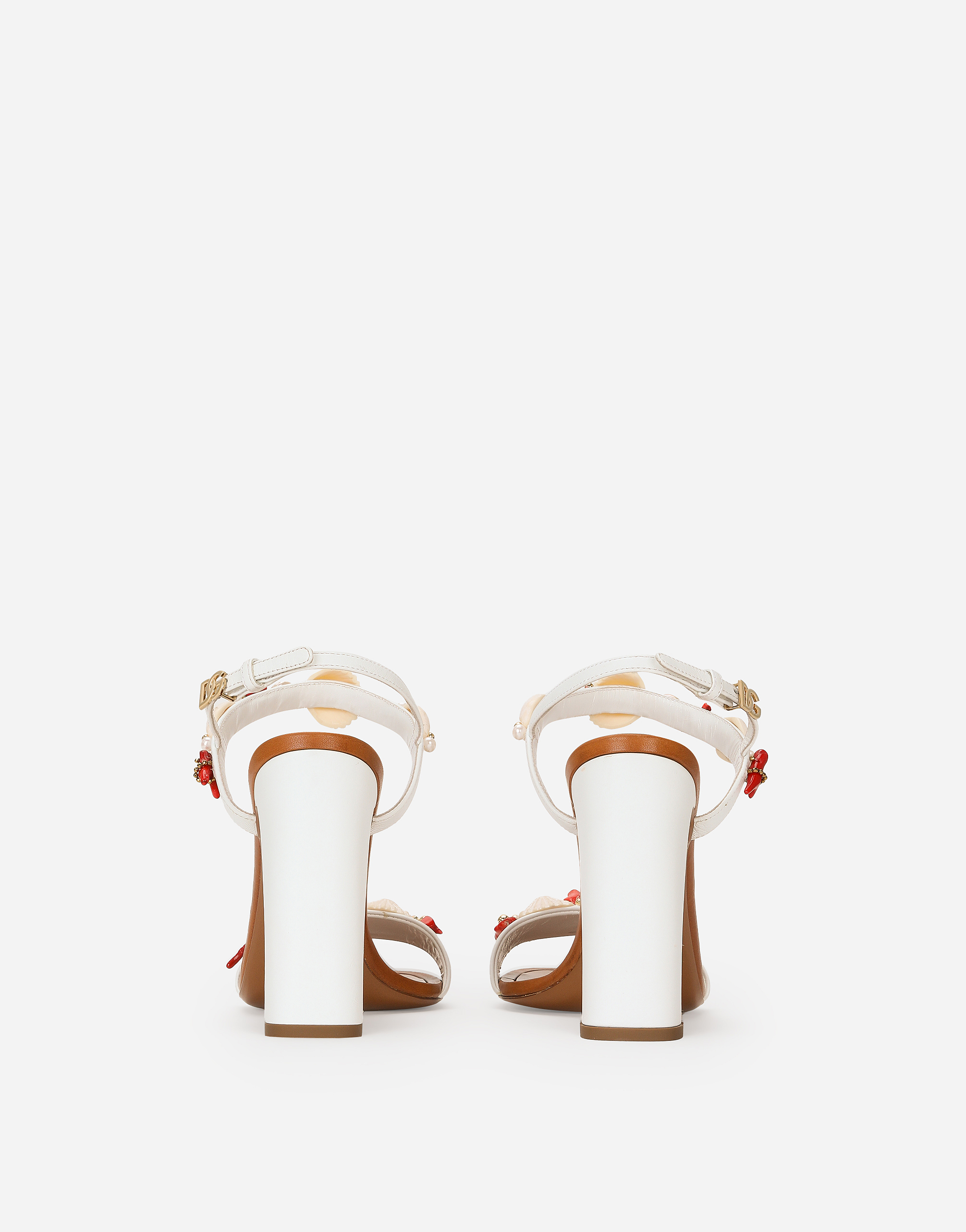 Shop Dolce & Gabbana Nappa Leather Sandals With Coral Embroidery In Bianco