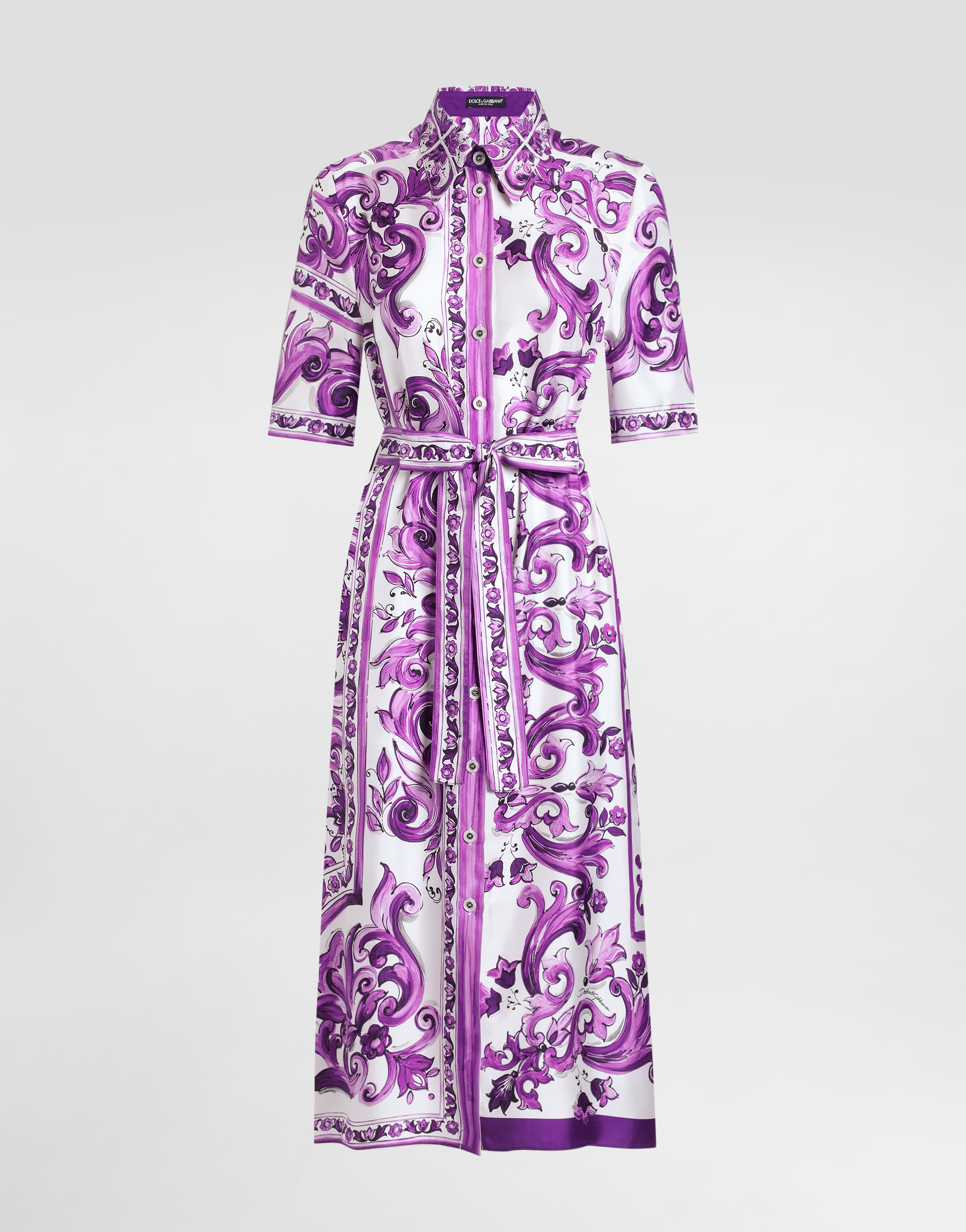 Majolica-print twill shirt dress