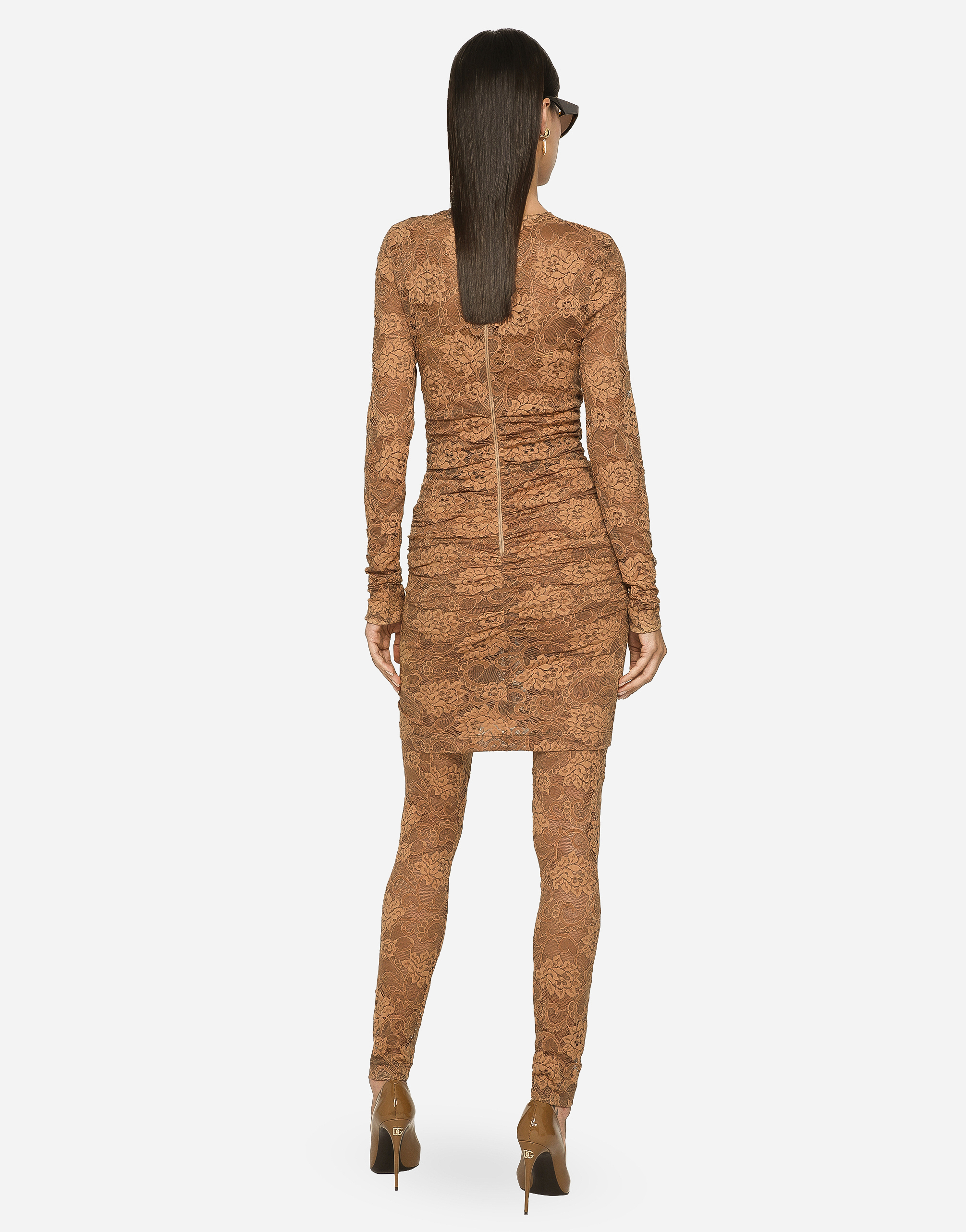 Dolce & Gabbana Lace Leggings With Branded Elastic In Beige