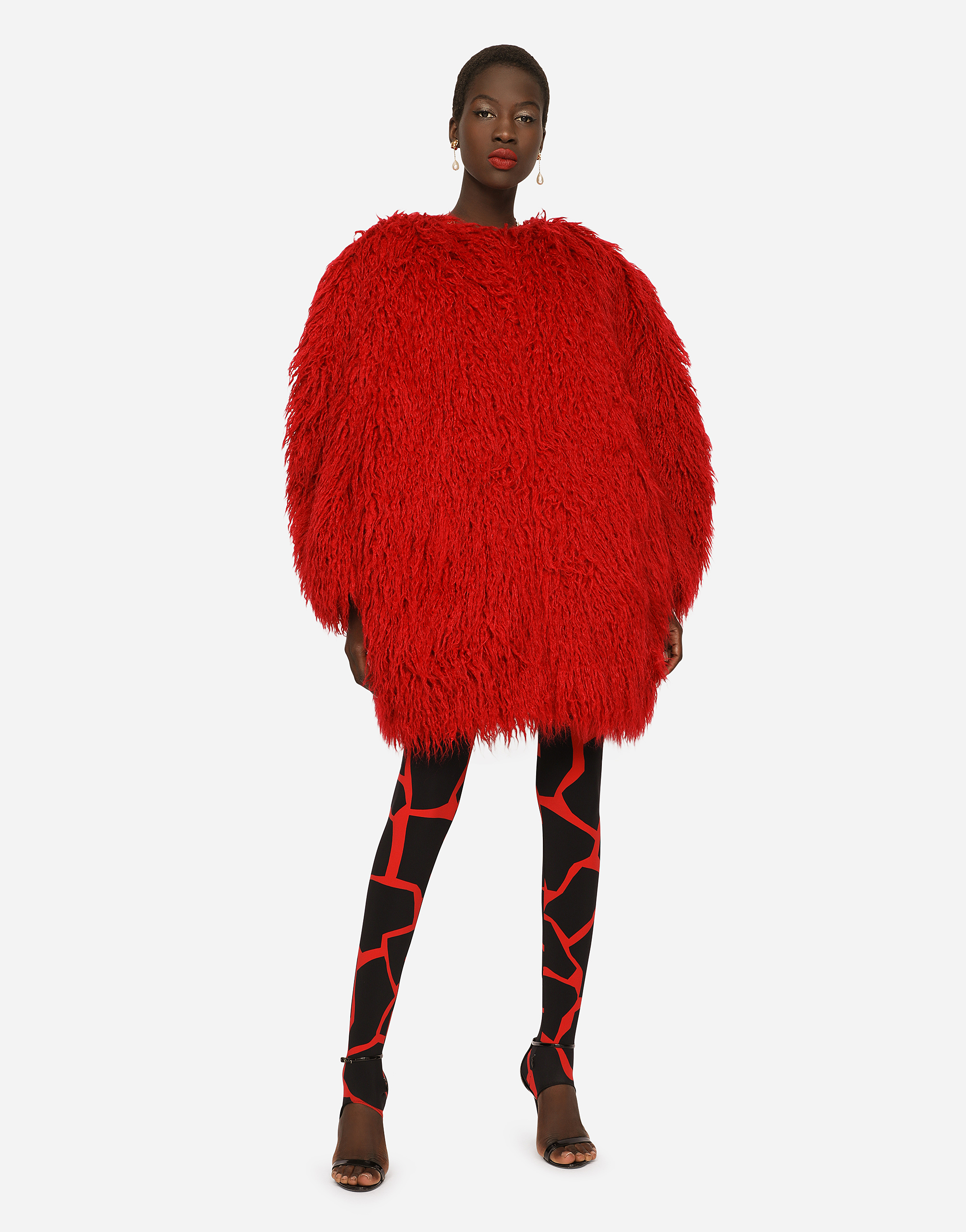 Dolce & Gabbana Faux Fur Coat In Red