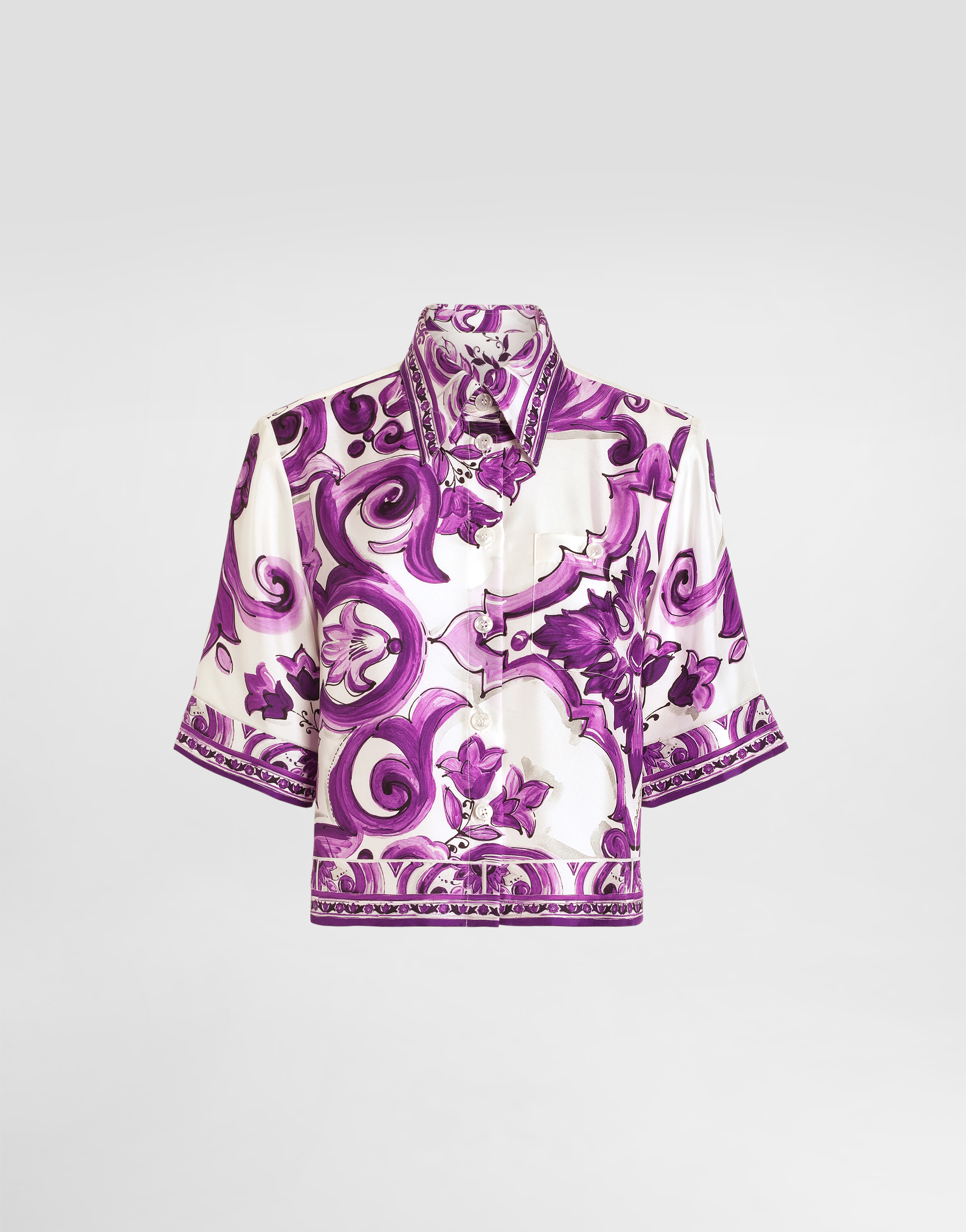 Dolce & Gabbana Silk Shirt With Maiolica Print In Multi