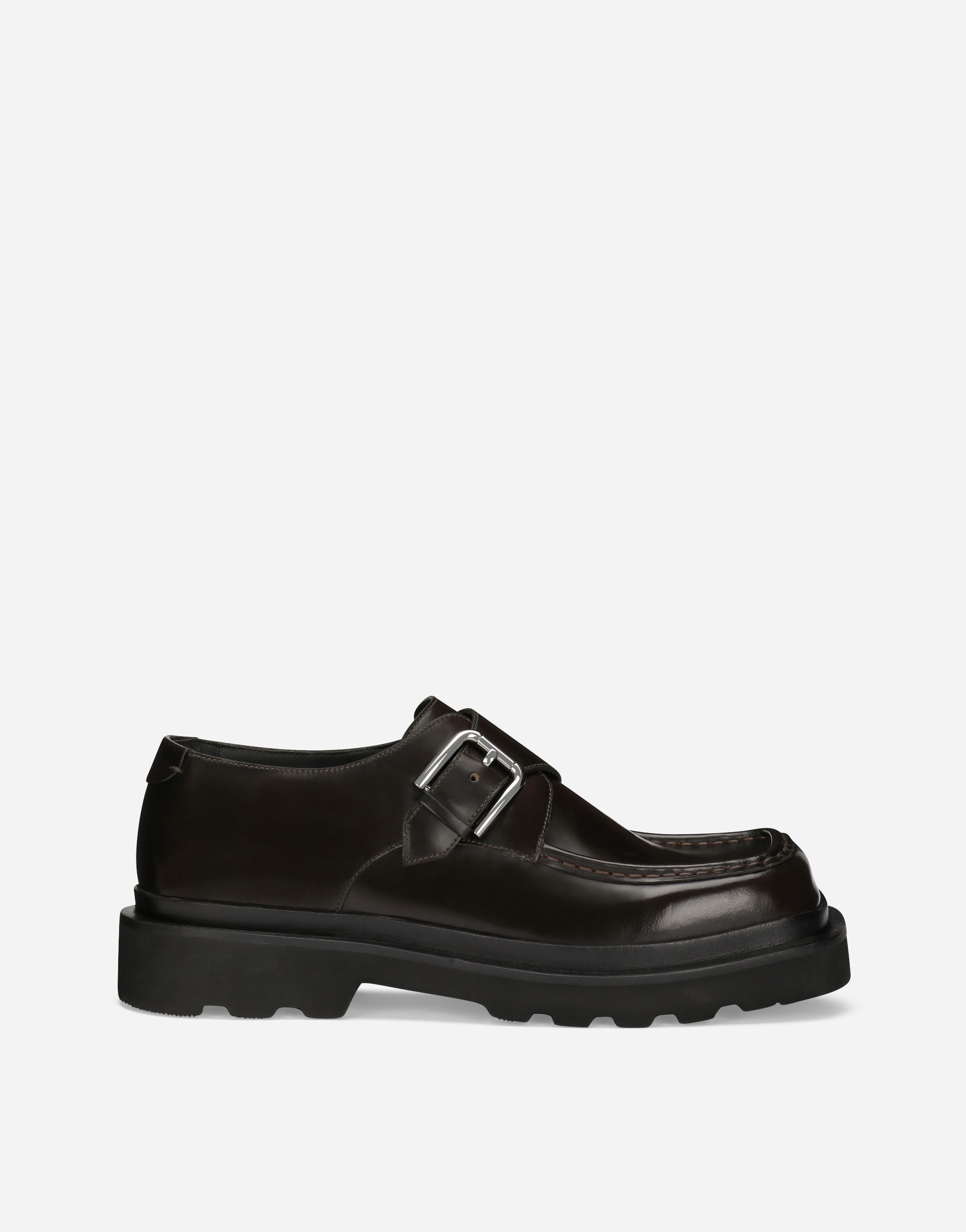Dolce & Gabbana Brushed Calfskin Monkstrap Shoes In Black