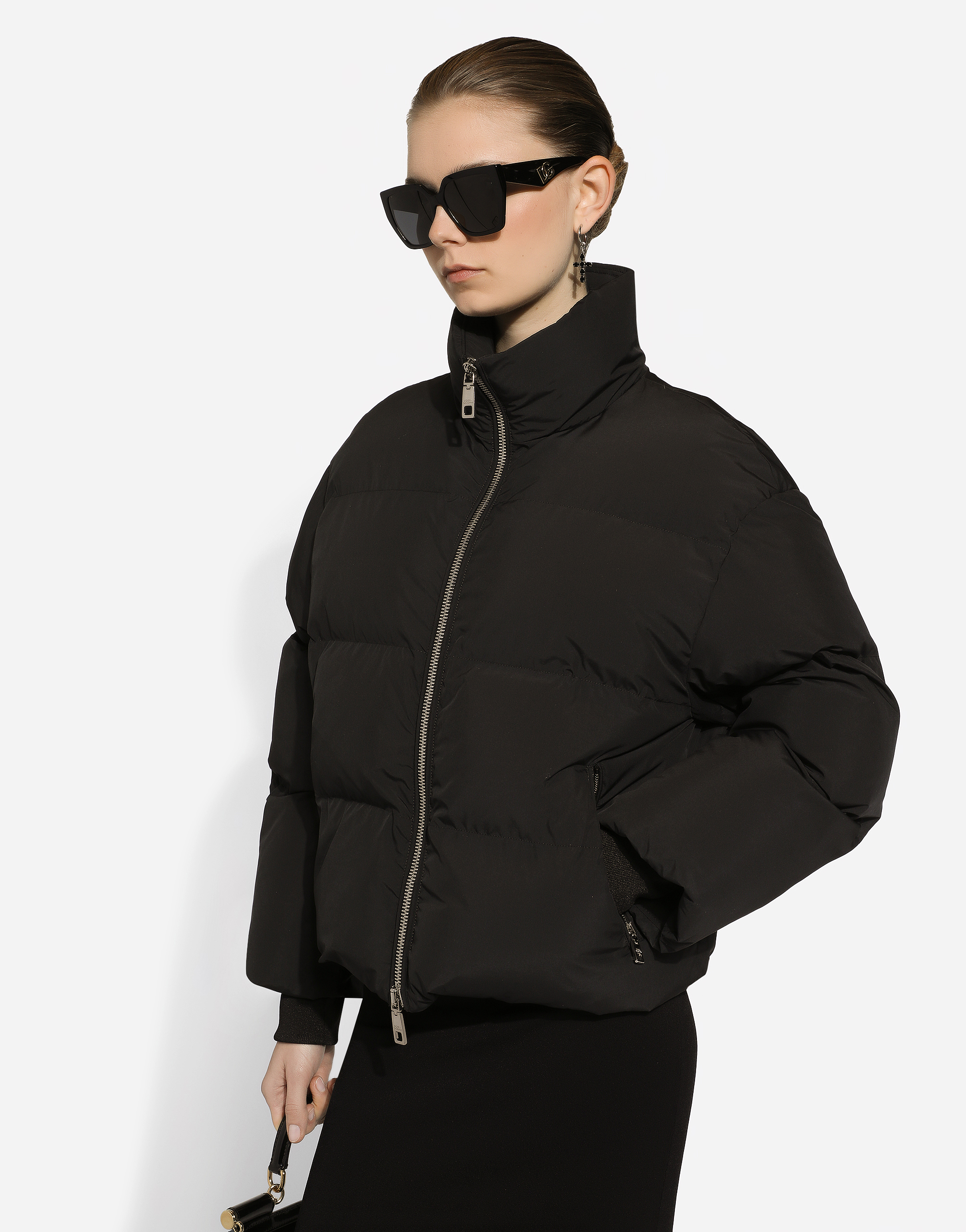 Dolce & Gabbana High-neck Zip-up Down Jacket In ブラック