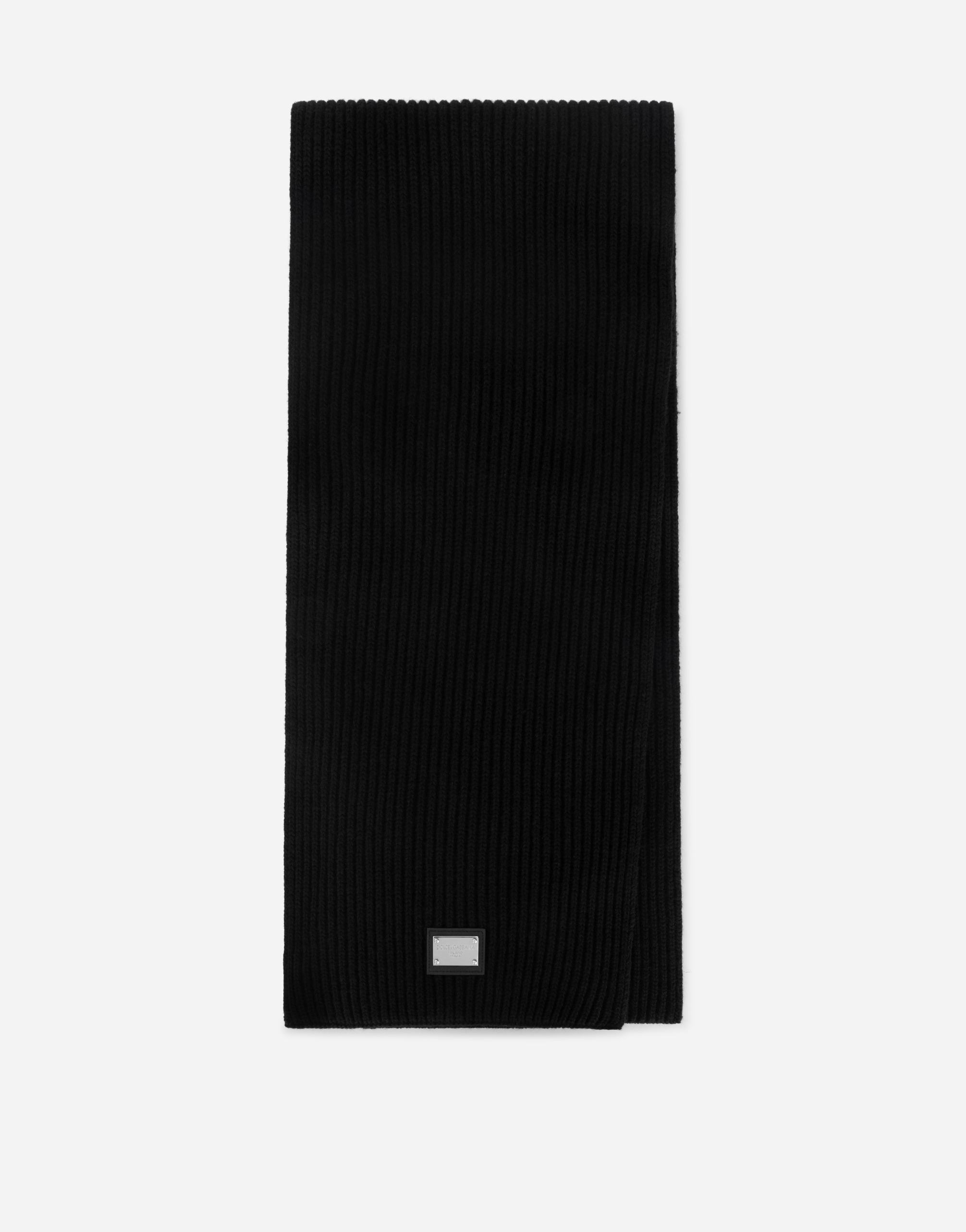 Dolce & Gabbana Wool Scarf With Dg Patch In Black