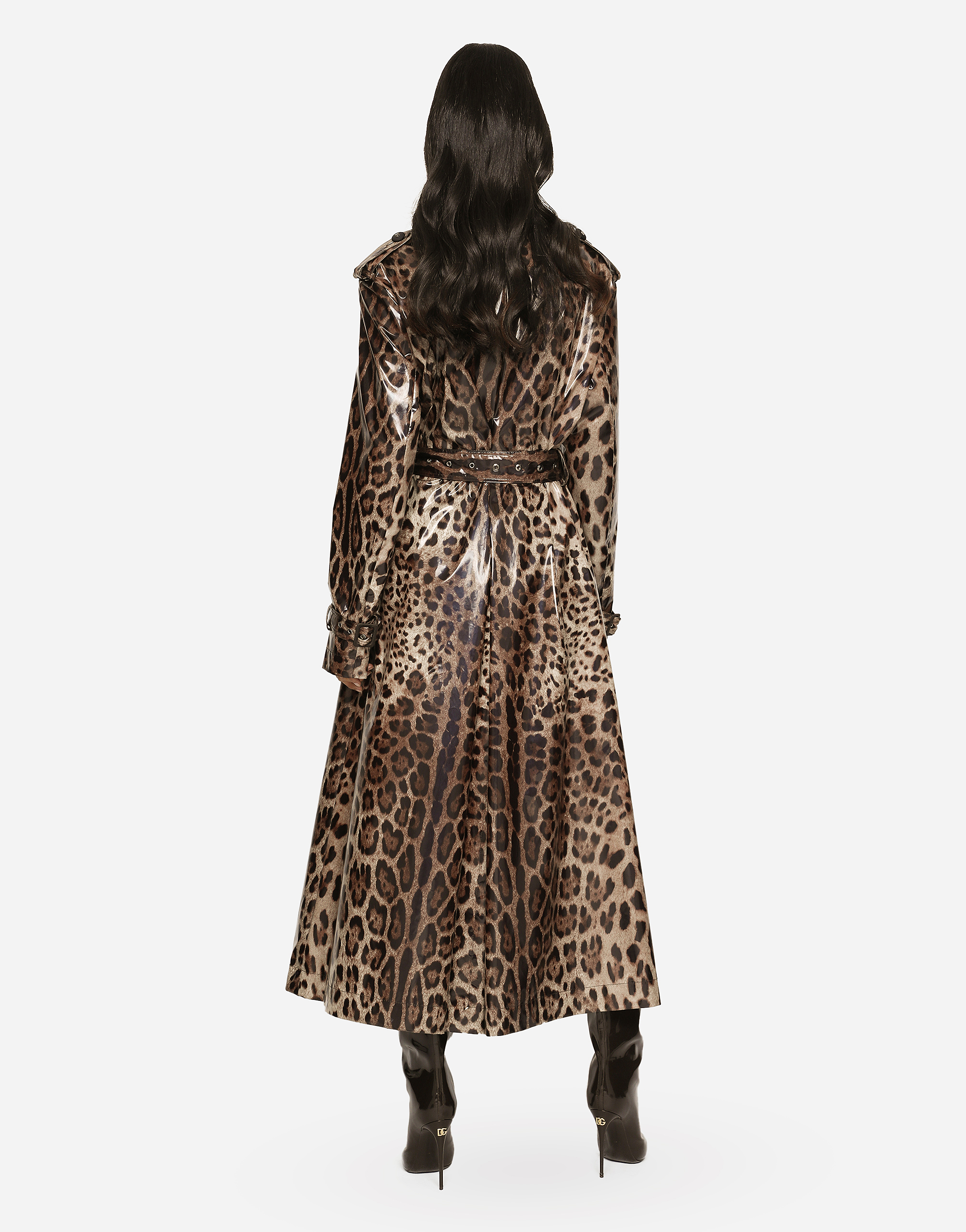 DOLCE & GABBANA LEOPARD-PRINT COATED SATEEN TRENCH COAT