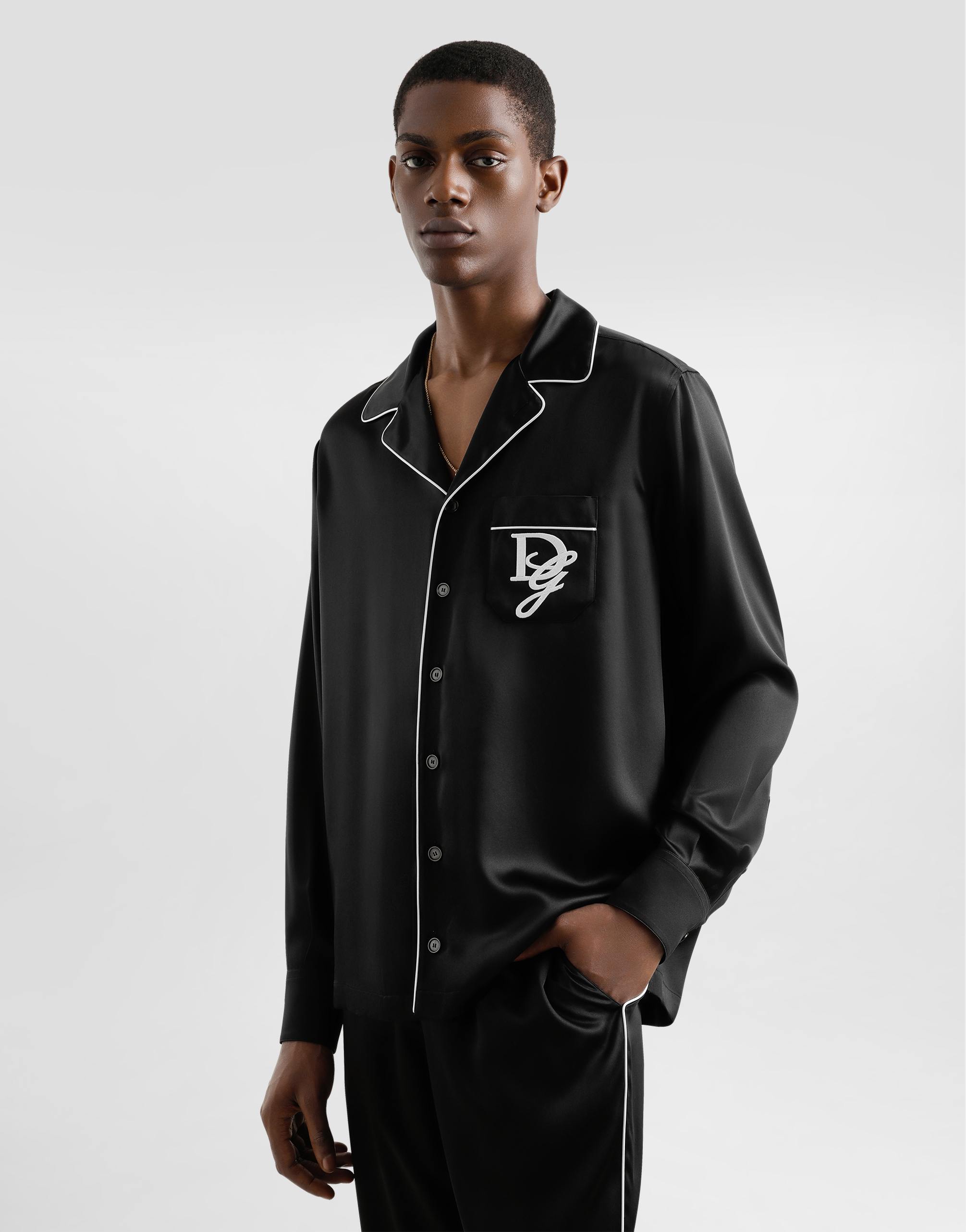 Silk vanity shirt with logo embroidery