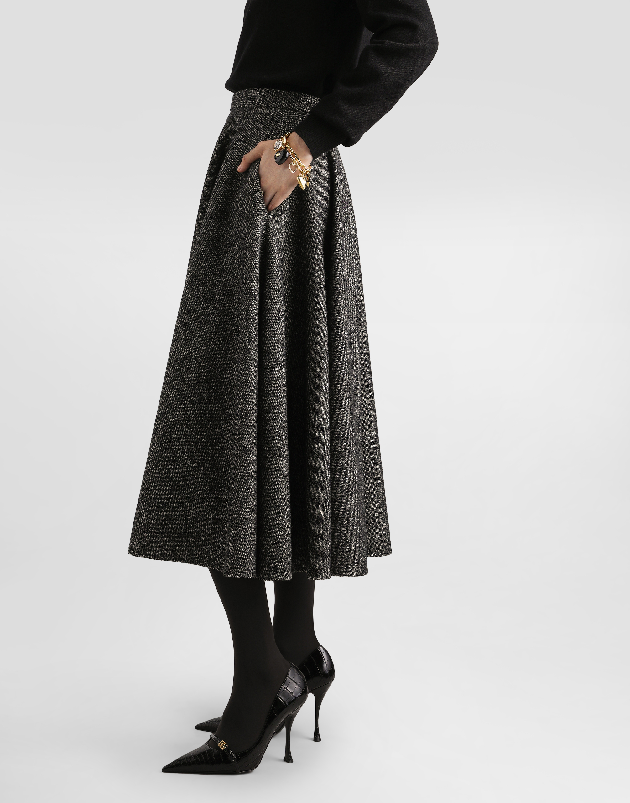 Wool blend dotted circle skirt