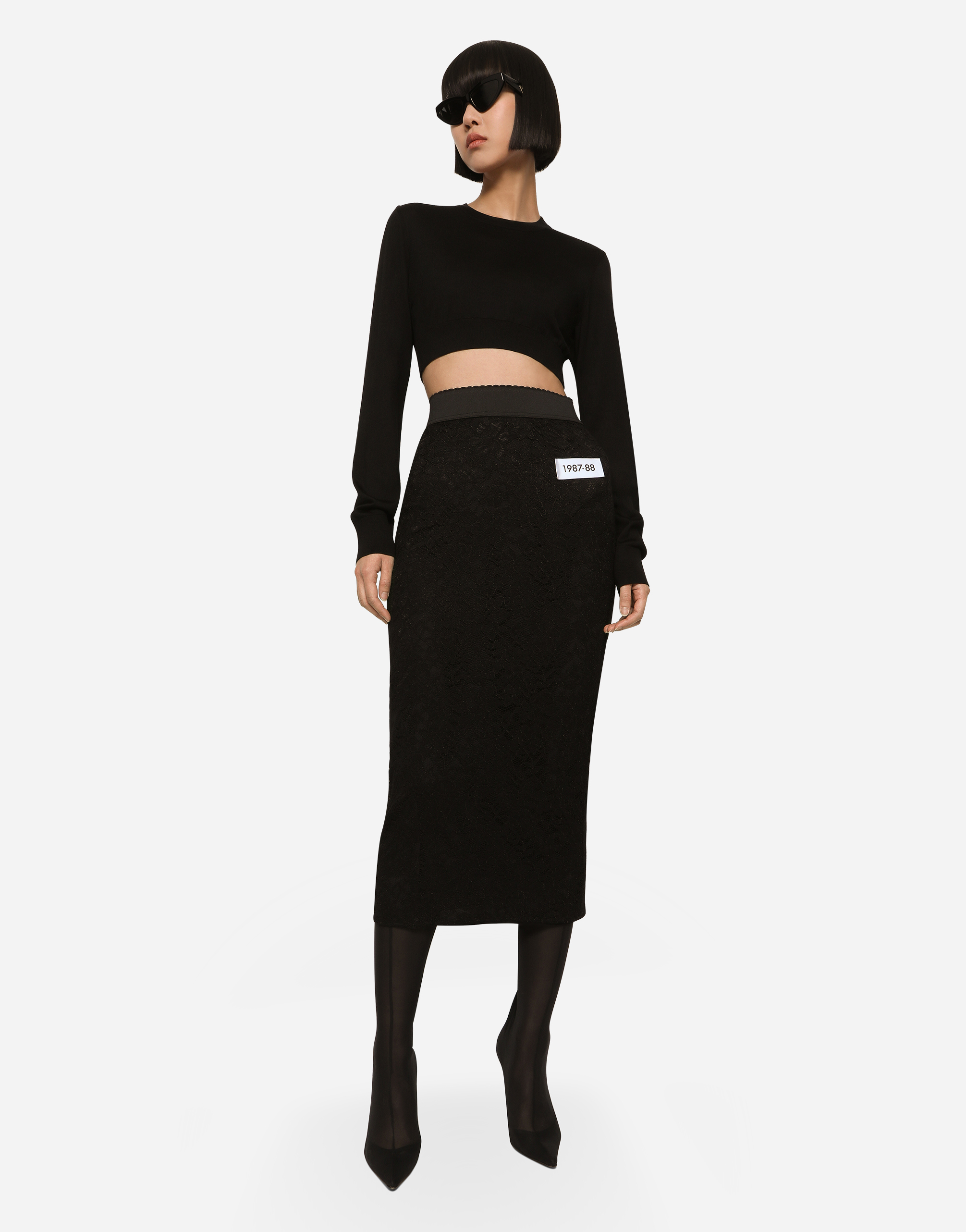Dolce & Gabbana Cropped Round-neck Silk Pullover In Black