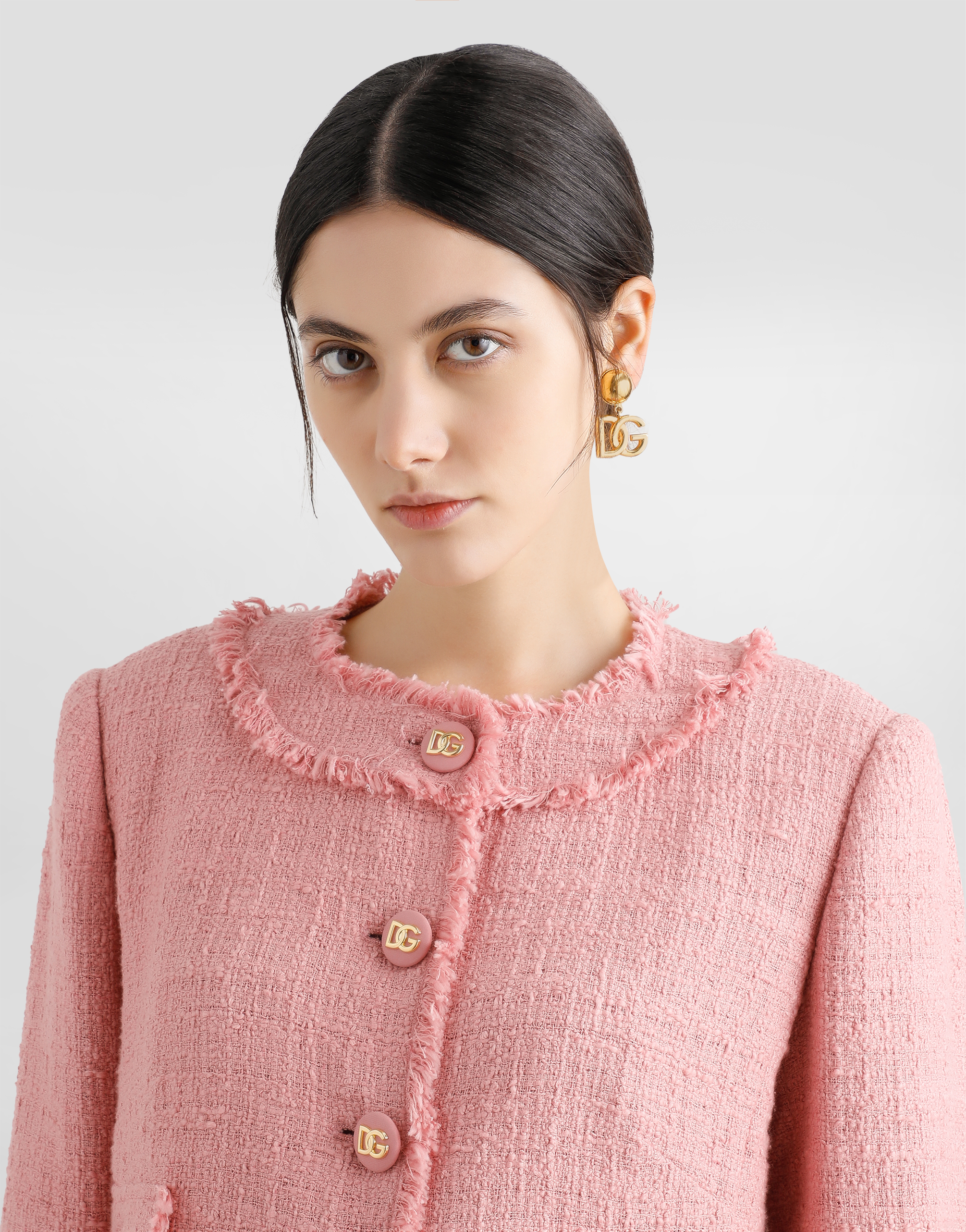 Dolce & Gabbana Pink Crop Jacket With Logoed Buttons