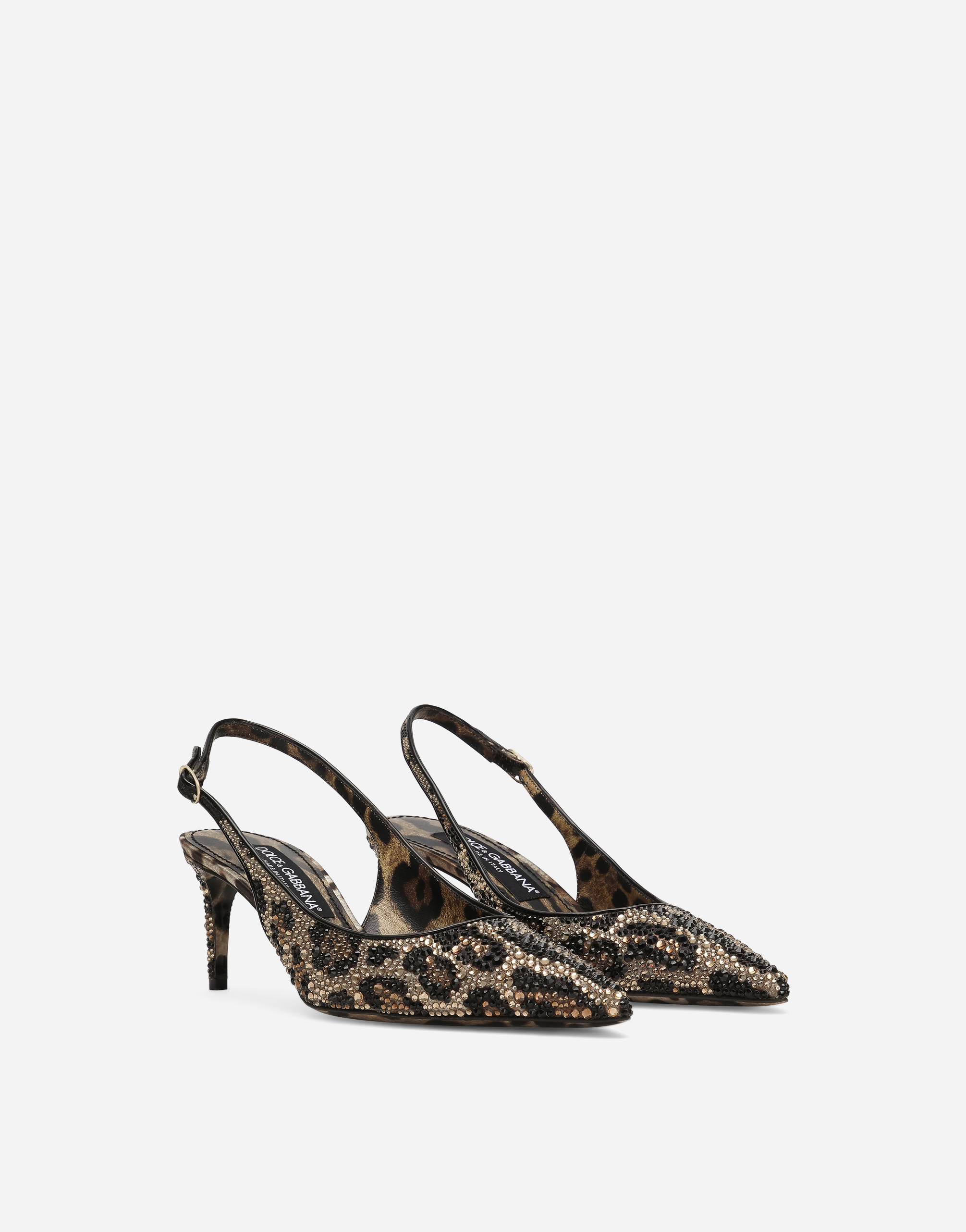 Shop Dolce & Gabbana Satin Slingbacks With Fusible Rhinestones In Animal Print