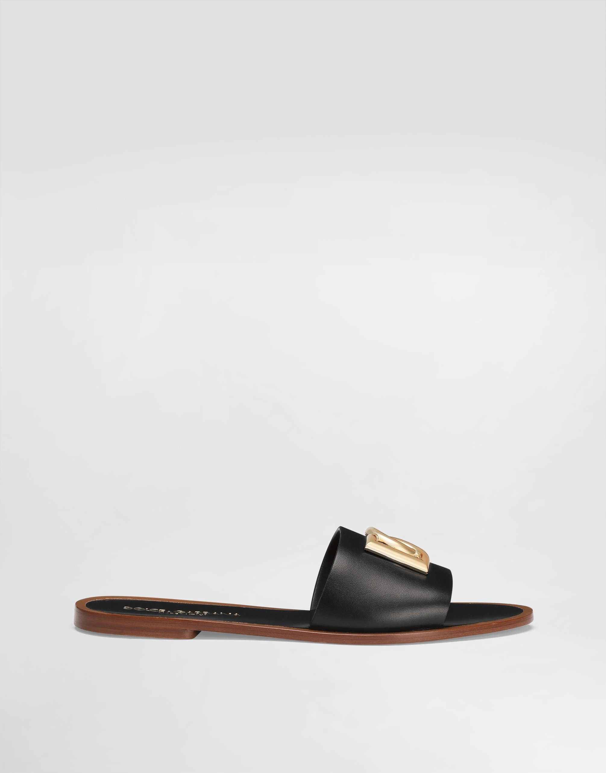 Dolce & Gabbana Flat Slippers In Calfskin In Black