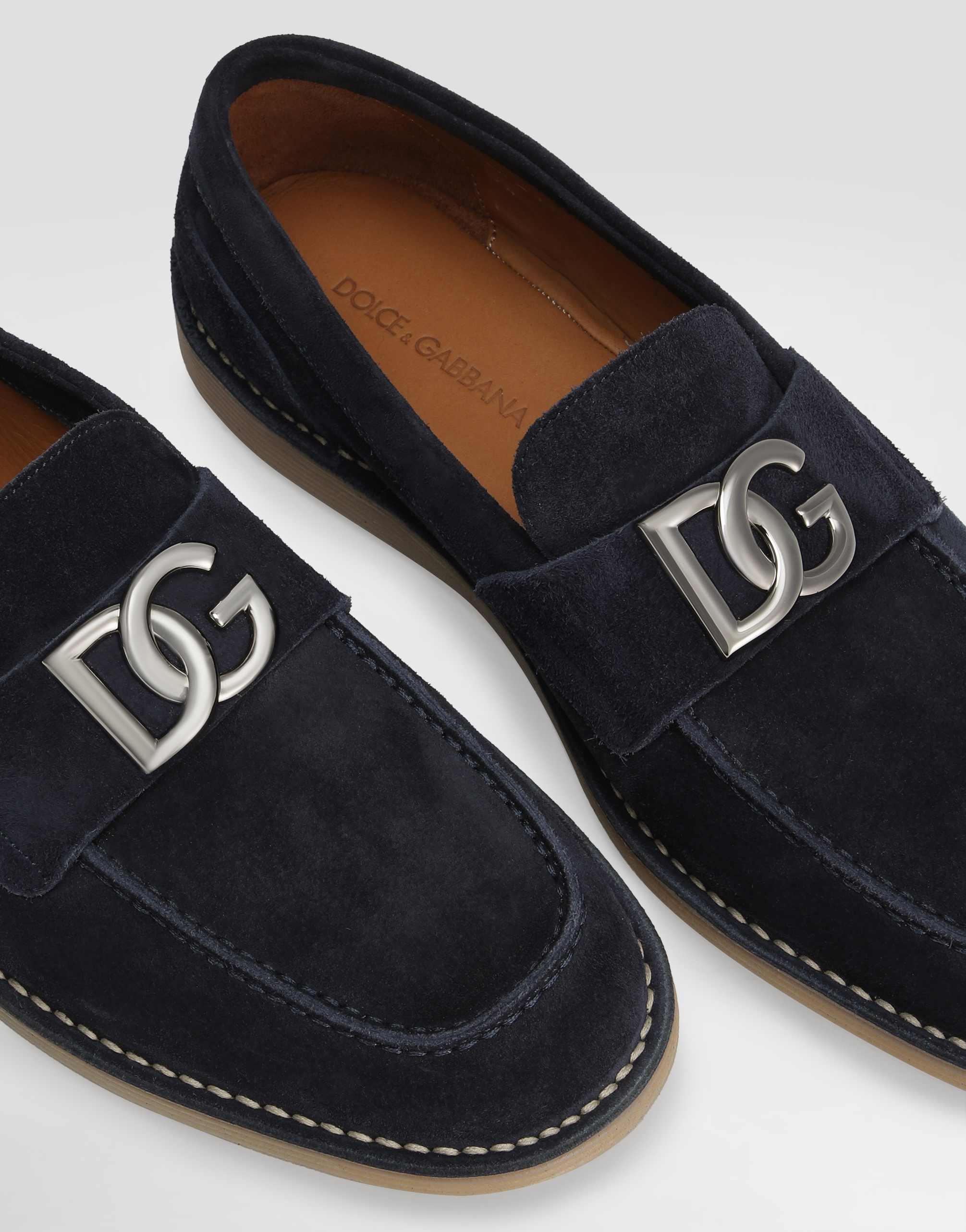 Dolce & Gabbana Logo-lettering Suede Loafers In Blue