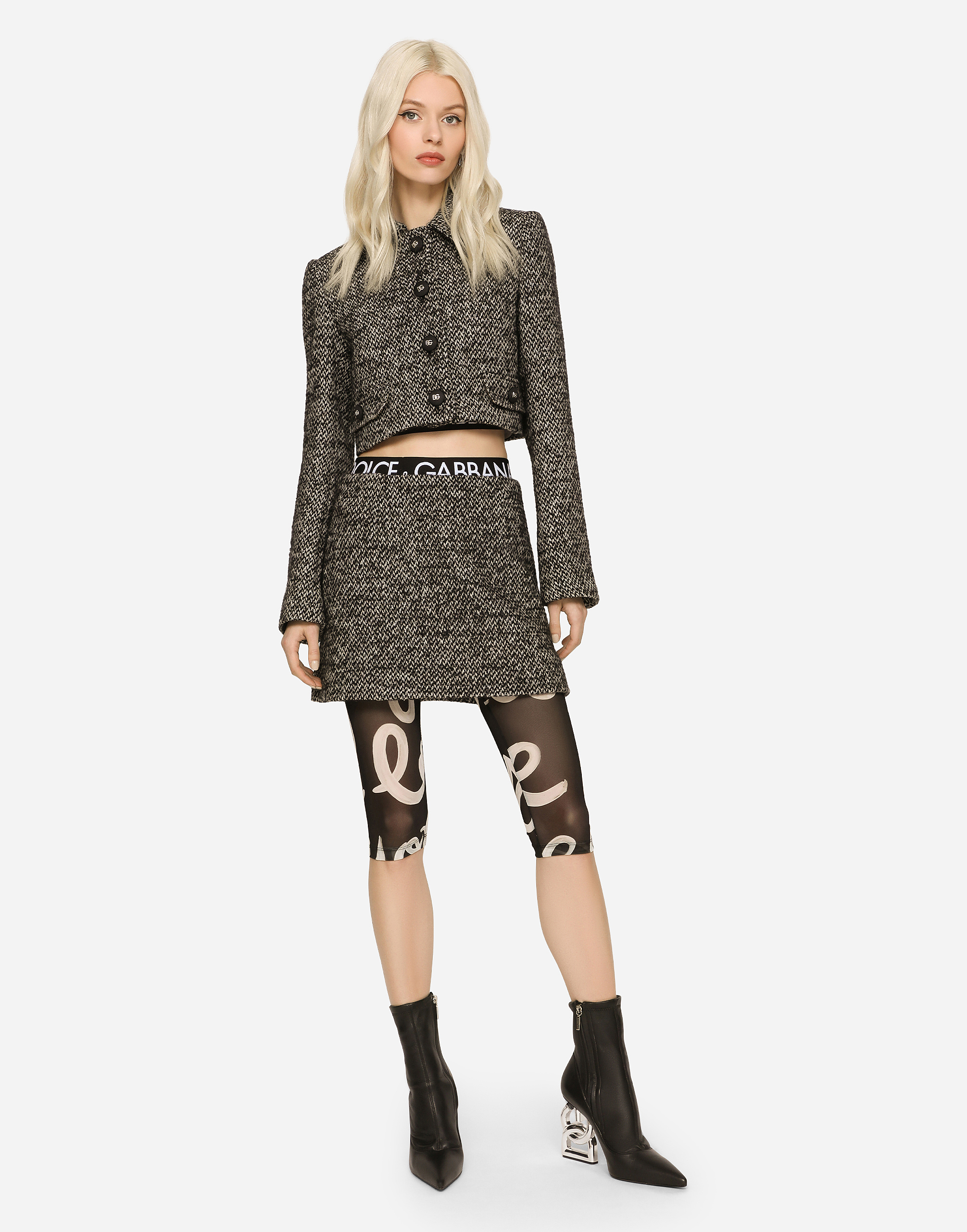 Dolce & Gabbana Cropped Speckled Tweed Jacket In Multicolor