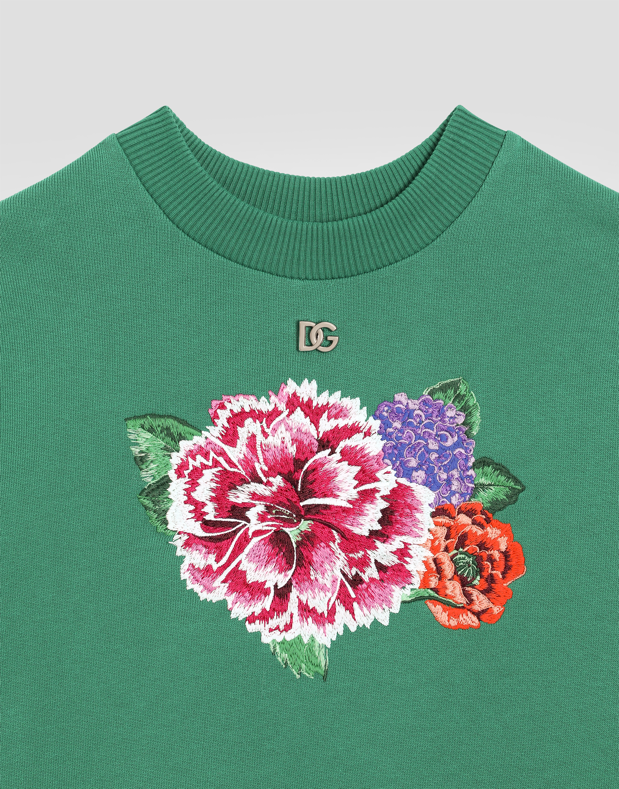 Dolce & Gabbana Round-neck Sweatshirt With Flower And Dg Logo In Green