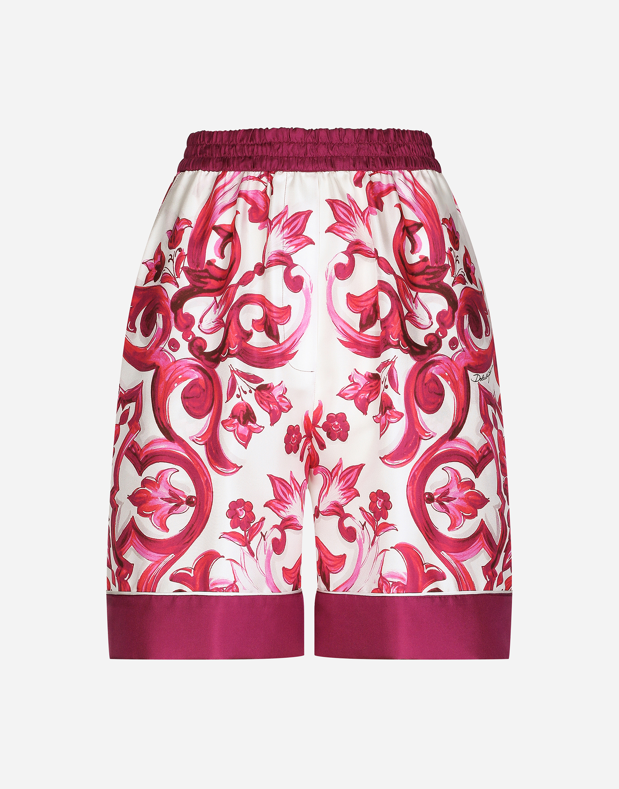 Dolce & Gabbana Majolica Print High-waist Silk Twill Shorts In Multicolor