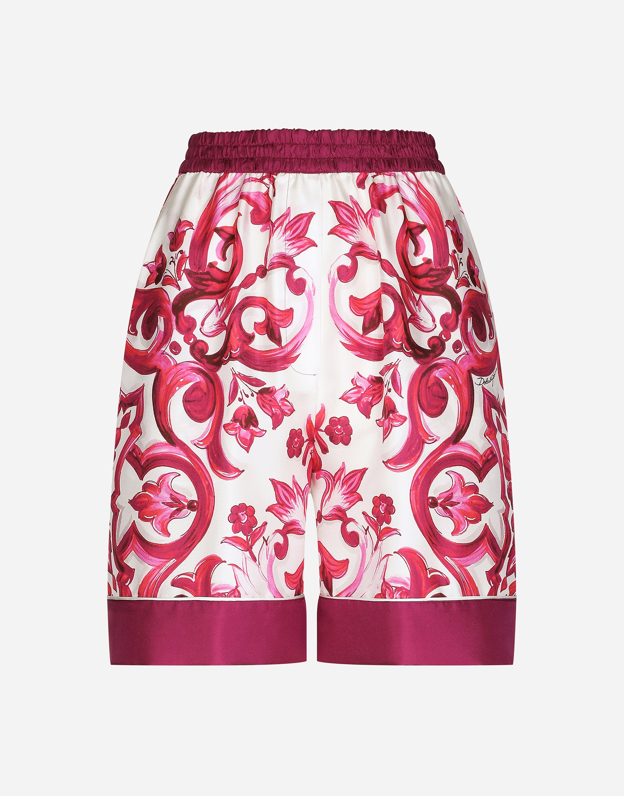 Dolce & Gabbana Majolica Print High-waist Silk Twill Shorts In Multicolor