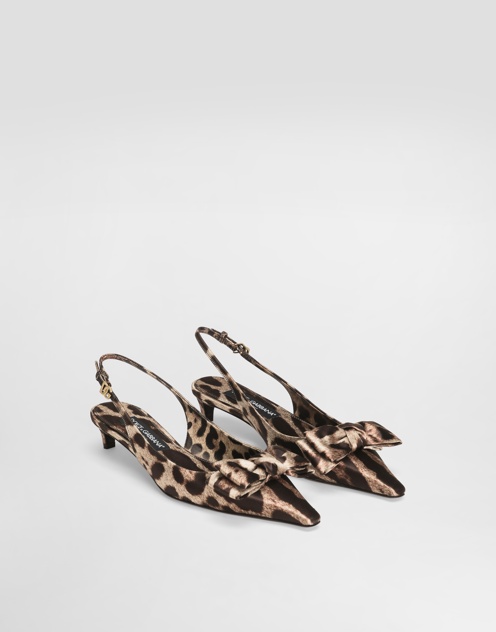 Dolce & Gabbana Leopard-print Satin Slingbacks In Print