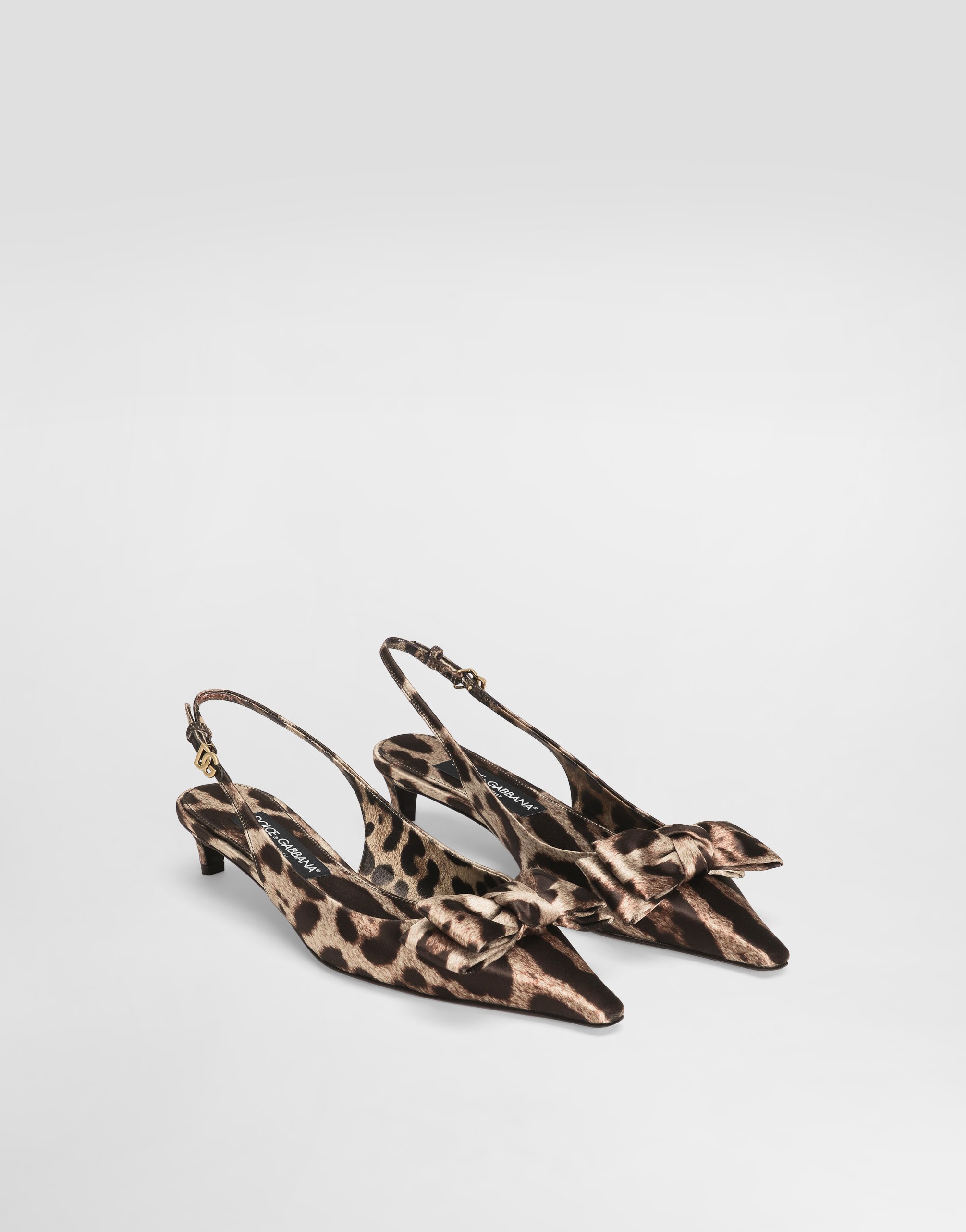 Dolce & Gabbana Leopard-print Satin Slingbacks In Print