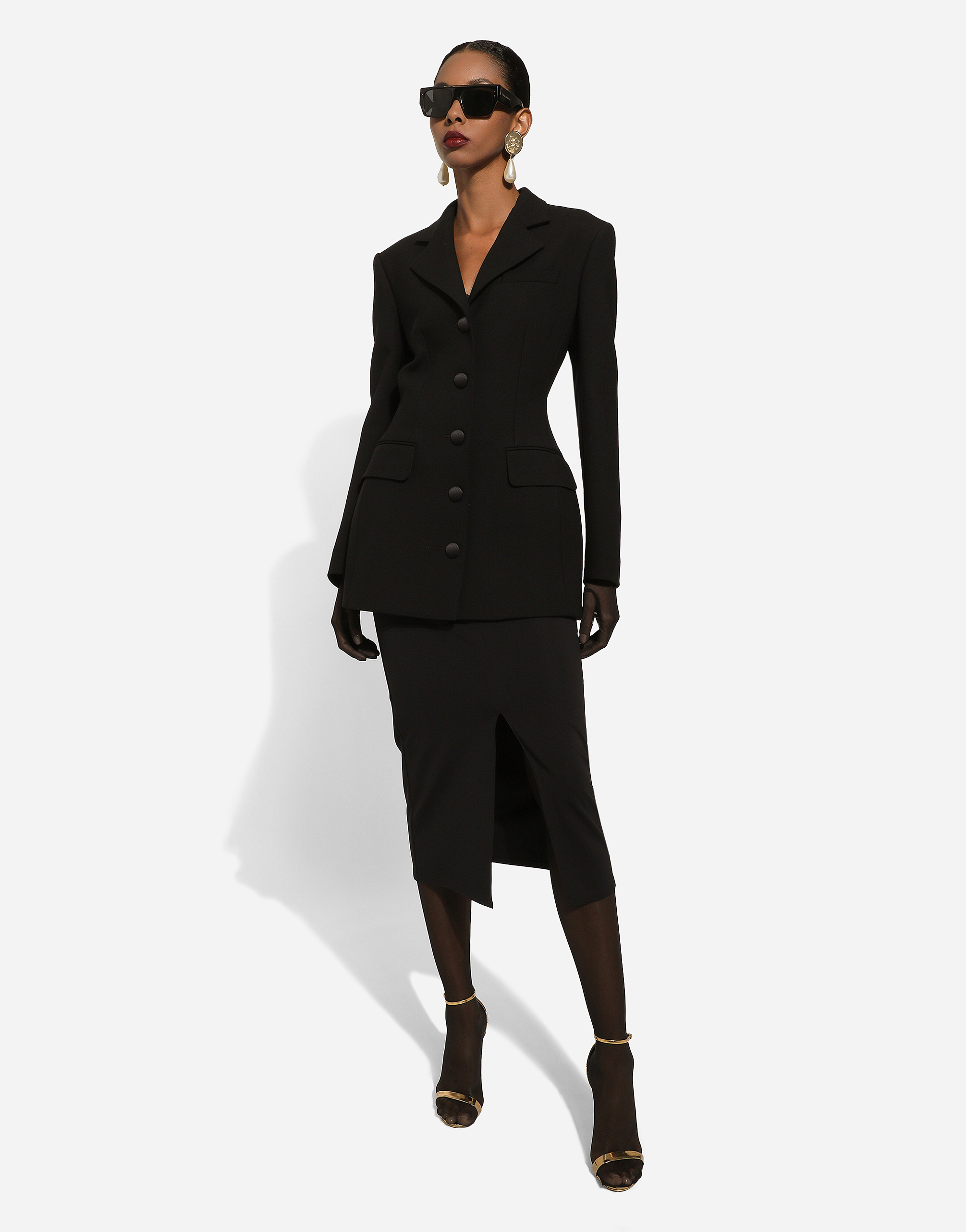 Long single-breasted wool cady Dolce-fit jacket