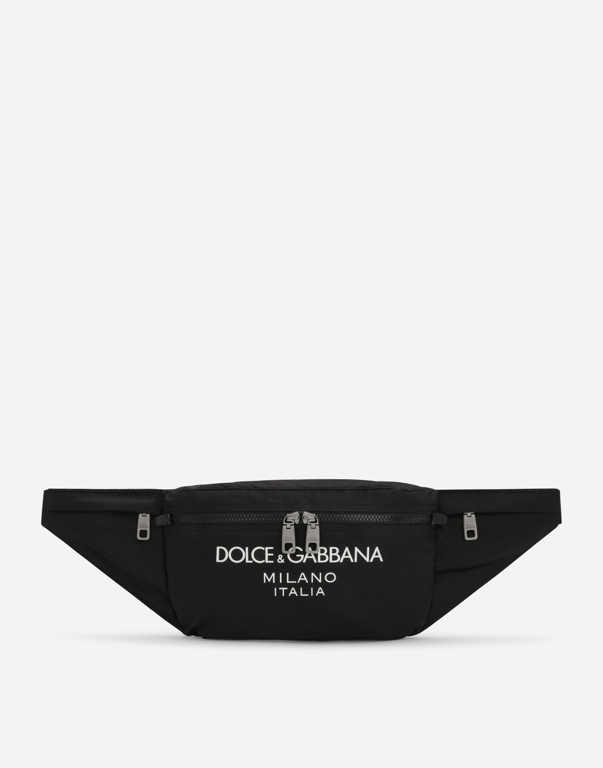 Dolce & Gabbana Nylon Belt Bag With Rubberized Logo In Black