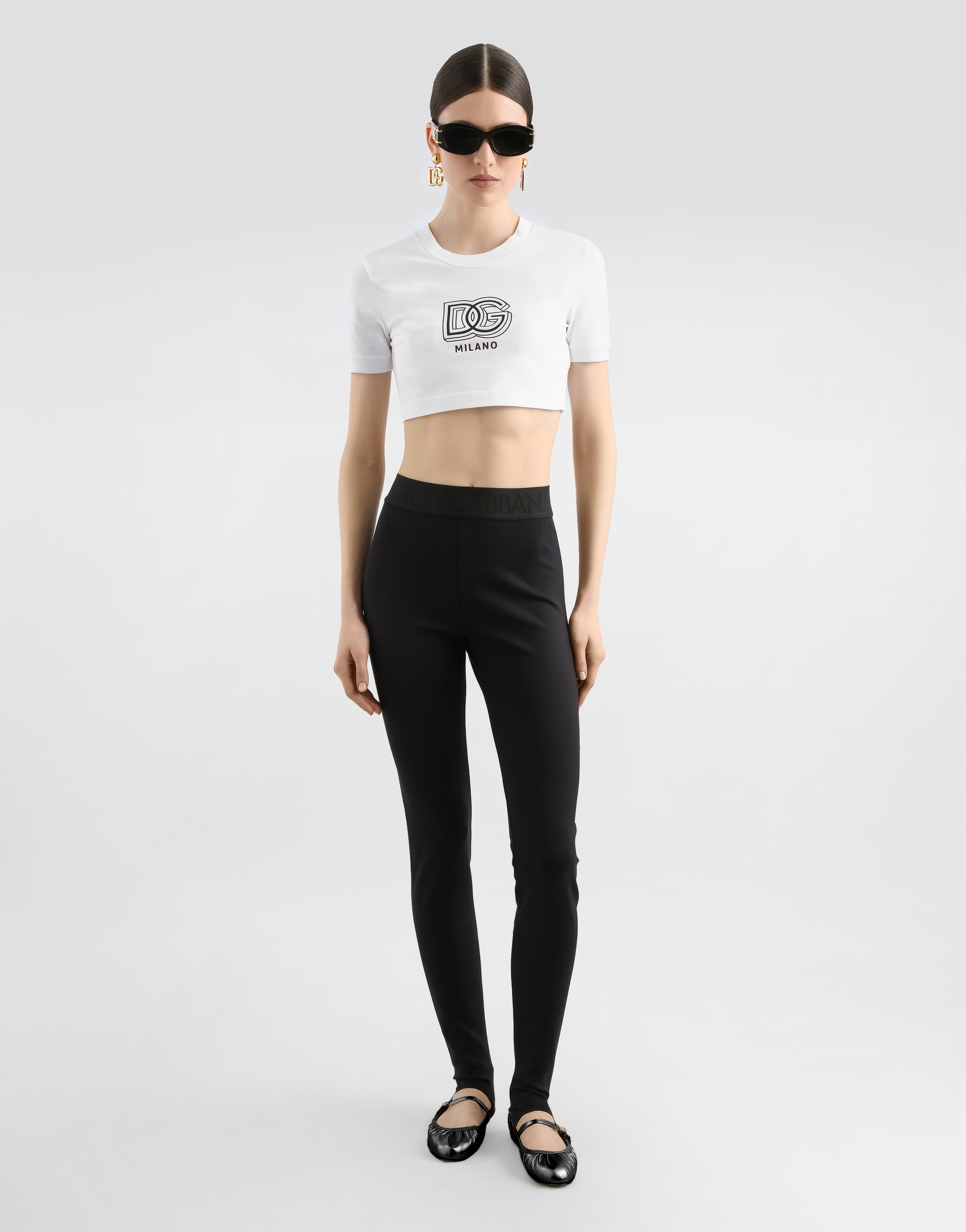  Dolce & Gabbana Dolce & Gabbana Technical Jersey Leggings With Branded Elastic - Woman Pants And Shorts Black Fabric 46 