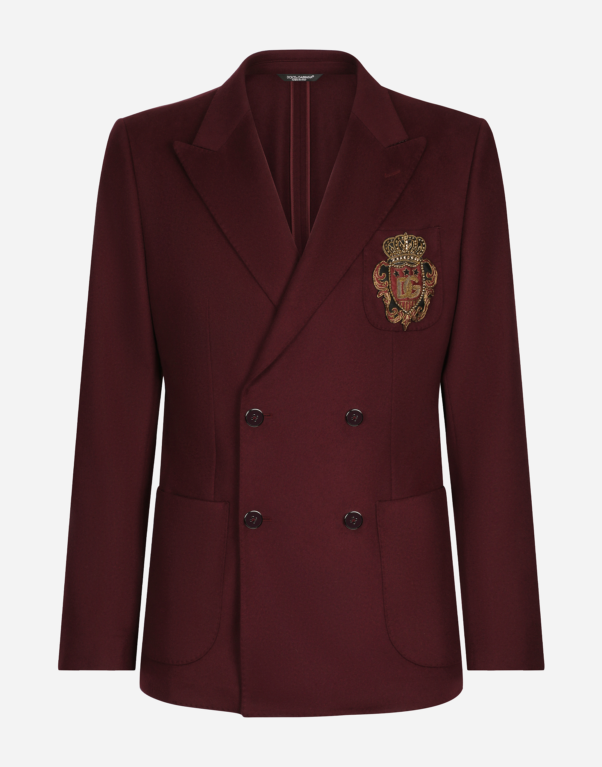 Shop Dolce & Gabbana Double-breasted Wool And Cashmere Jacket With Dg Patch In Multicolor