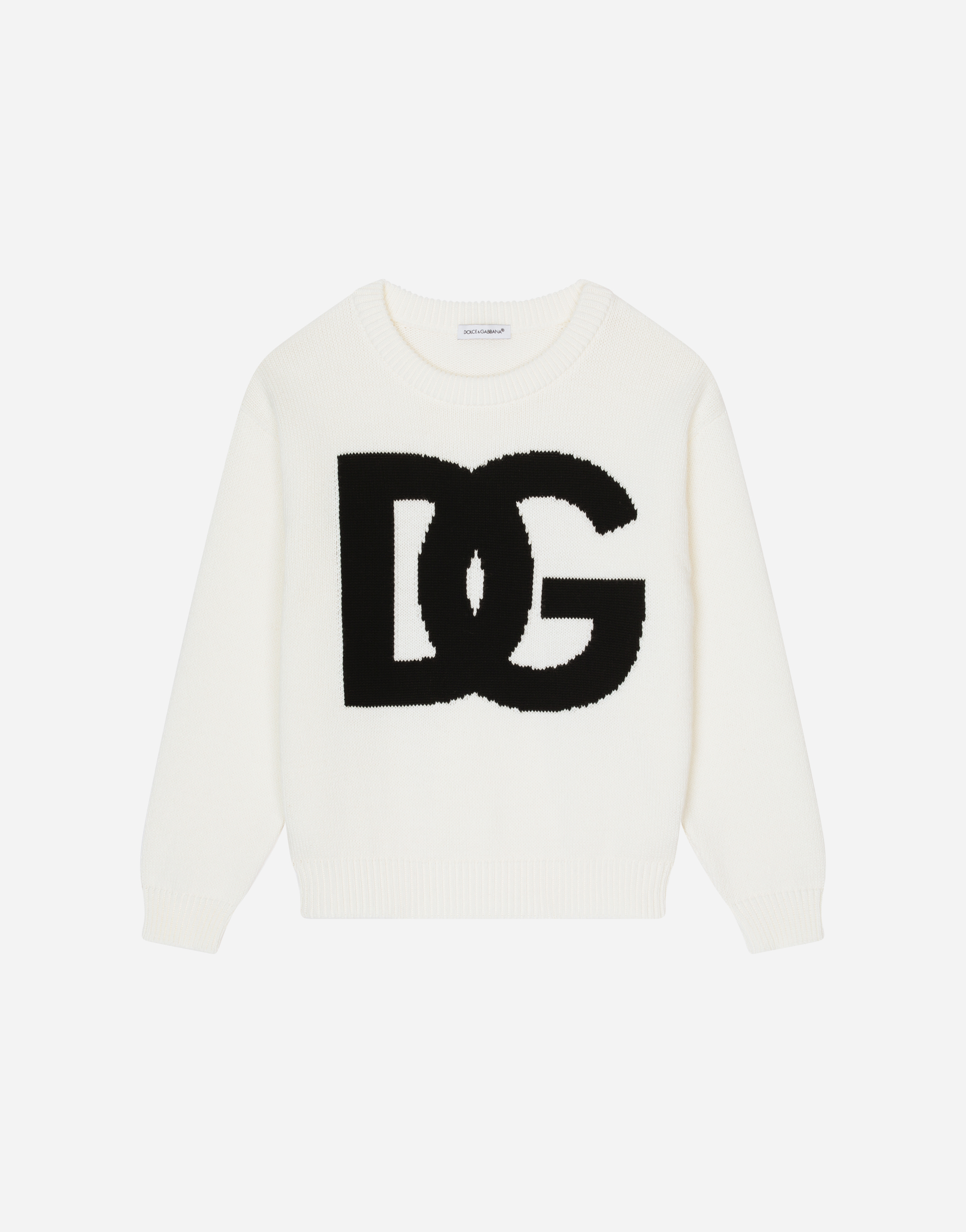 DOLCE & GABBANA PLAIN-KNIT COTTON ROUND-NECK PULLOVER WITH INLAID DG LOGO