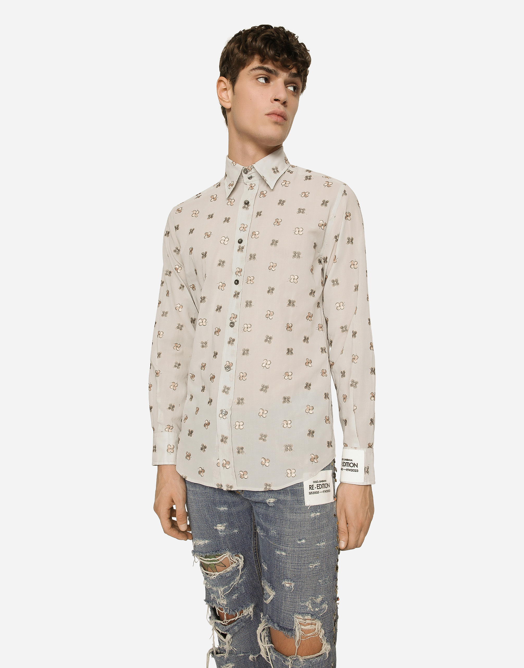 DOLCE & GABBANA POPLIN SHIRT WITH FLOWER EMBROIDERY
