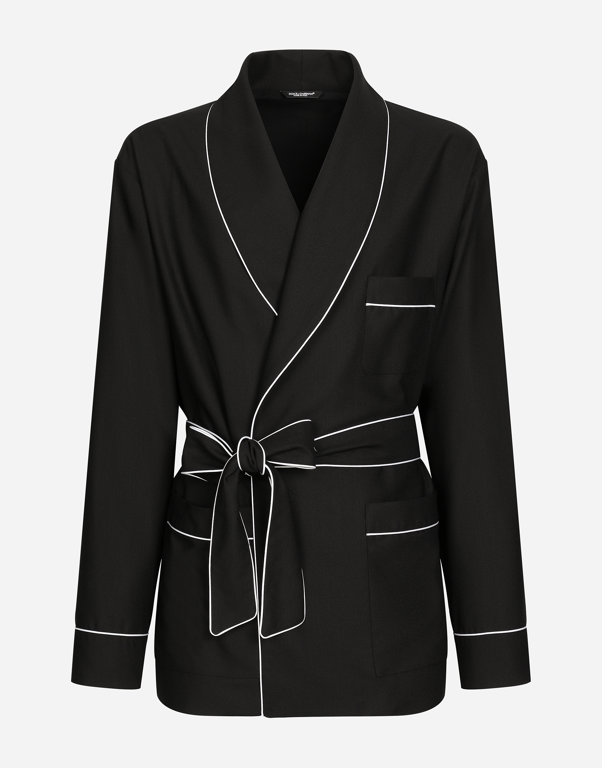 Dolce & Gabbana Shawl-lapels Wool Robe With Piping In Black
