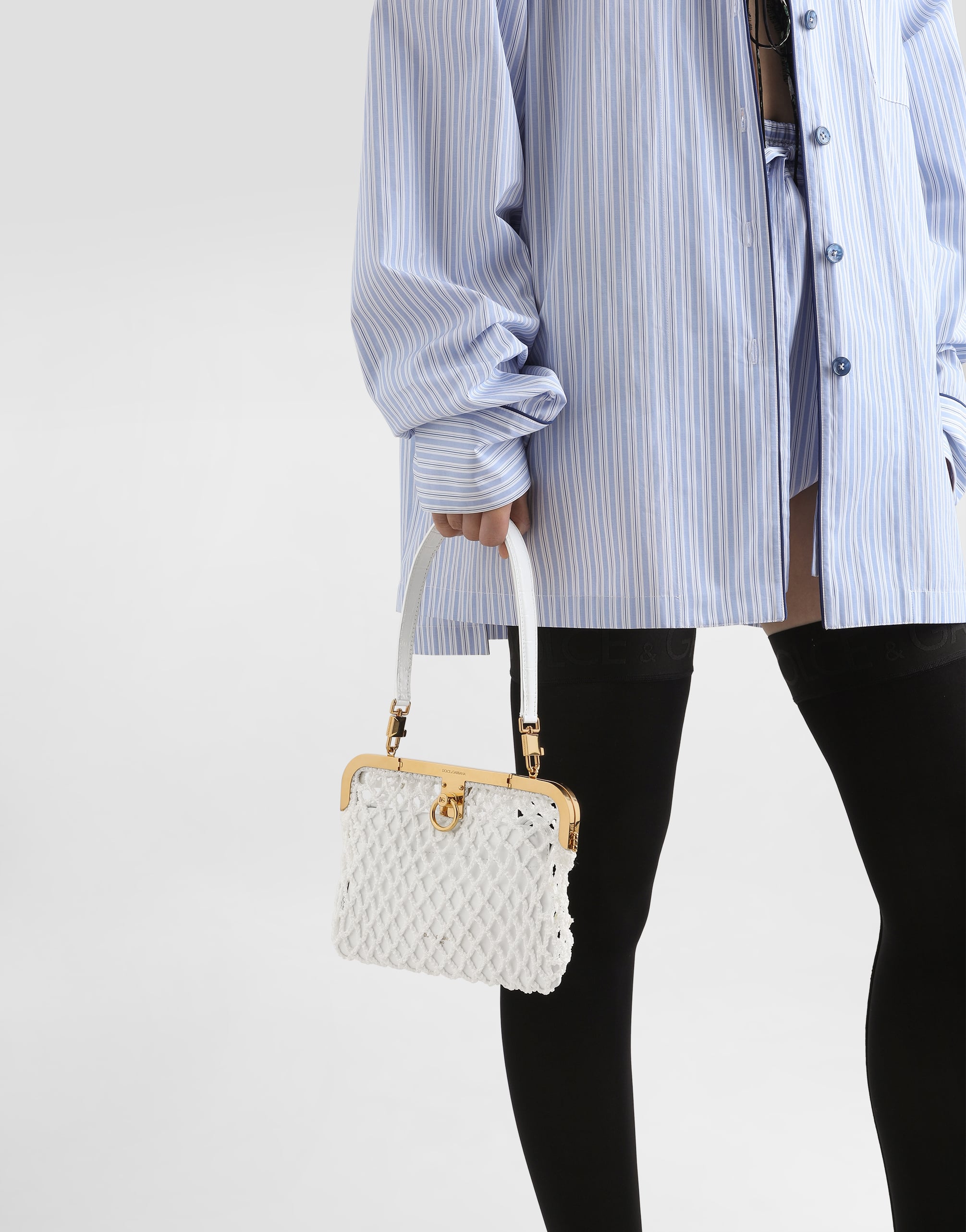 Dolce & Gabbana Dolce & Gabbana Amanda Handbag In Mesh And Palmellato Calfskin - Woman Shoulder And Crossbody Bags White Onesize 