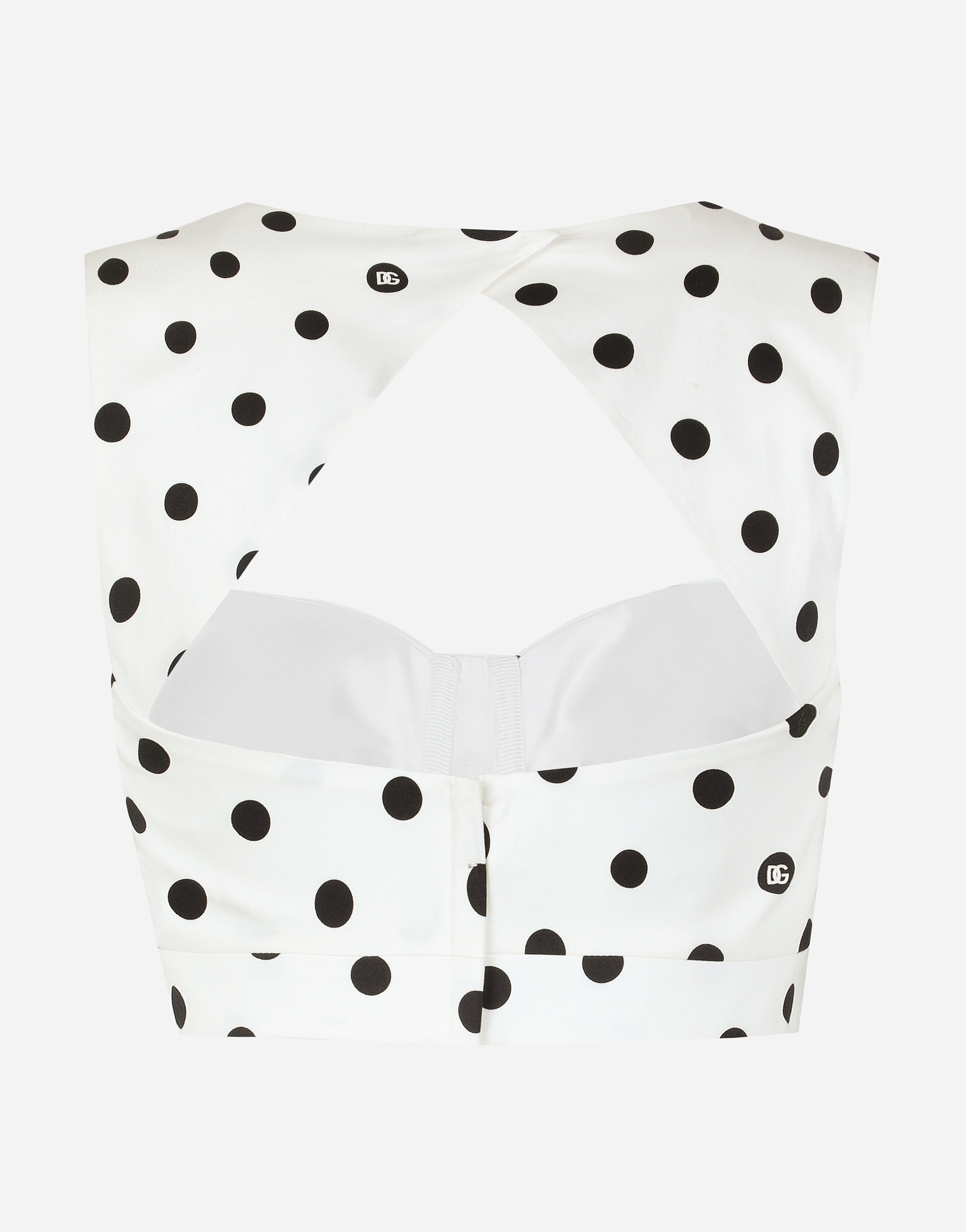 Cotton corset top with polka-dot print