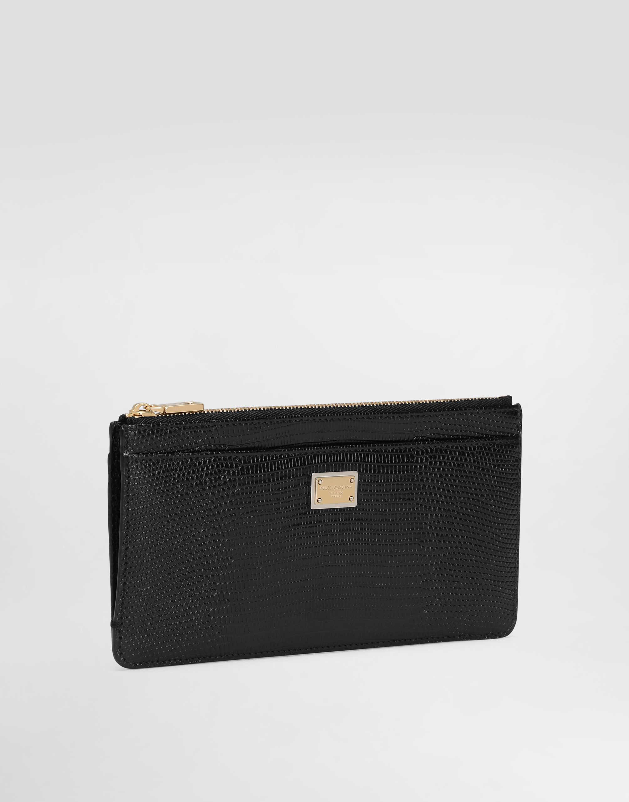 Dolce & Gabbana Iguana-print Leather Card Holder With Plate In Brown