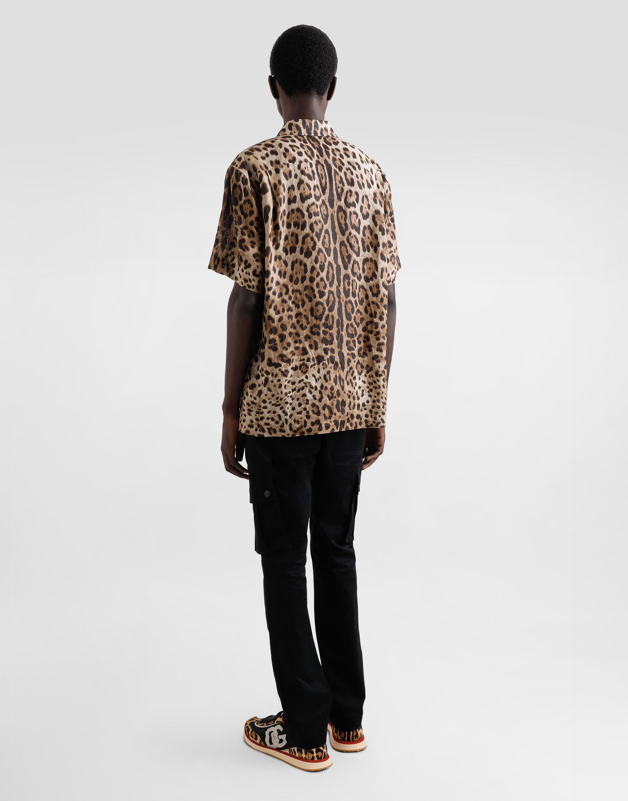 Leopard-print linen shirt