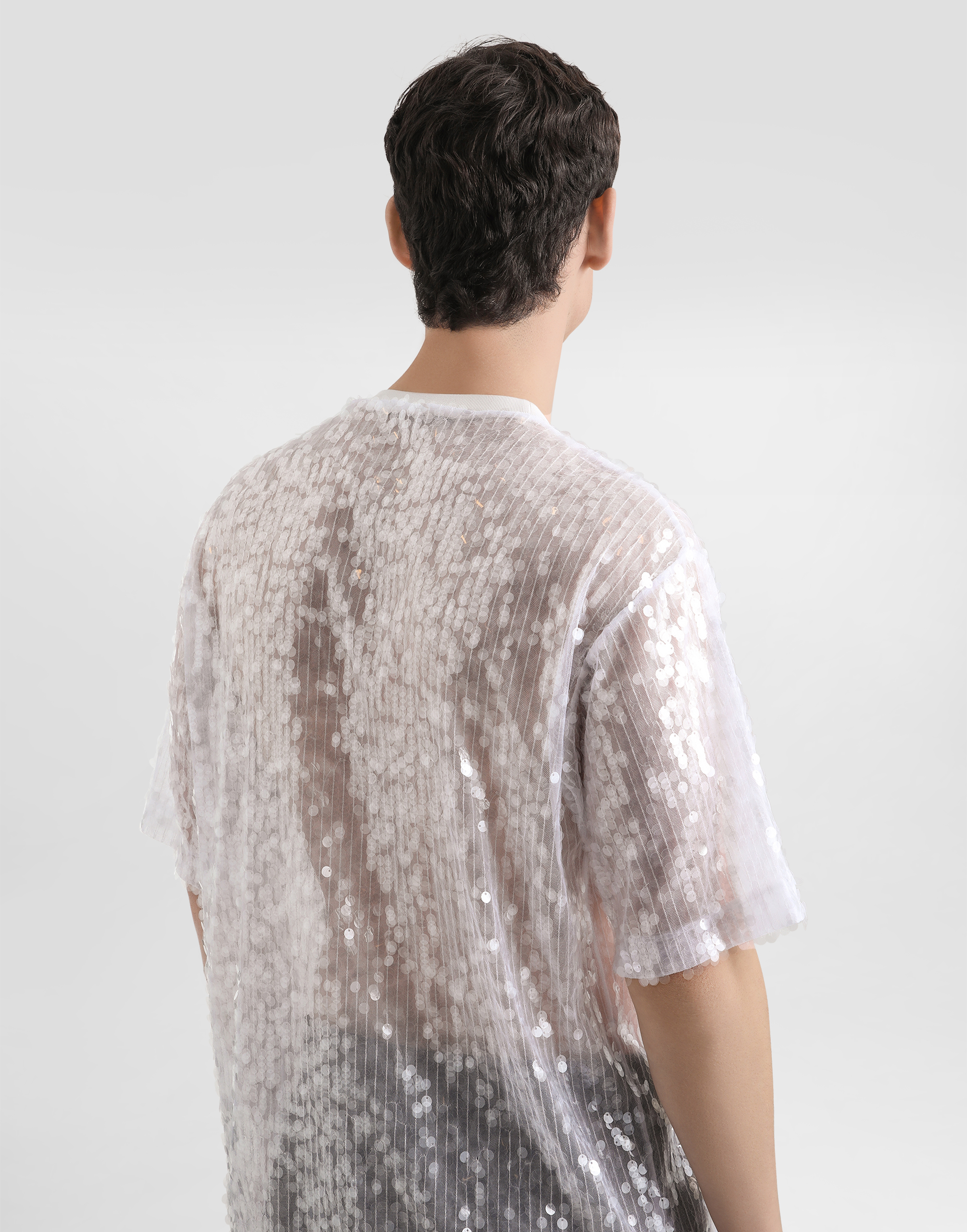 Dolce & Gabbana Sequin-embellished T-shirt In Silver