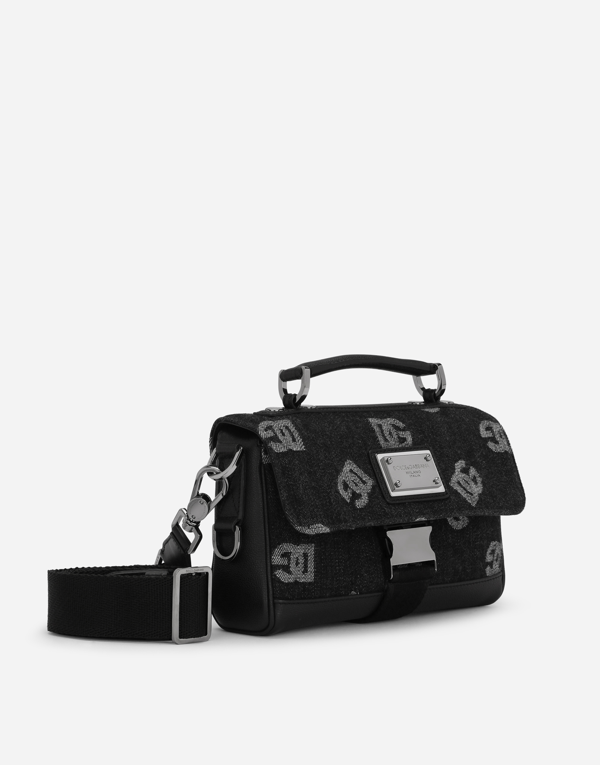 DOLCE & GABBANA CALFSKIN AND DENIM CROSSBODY BAG WITH LOGO