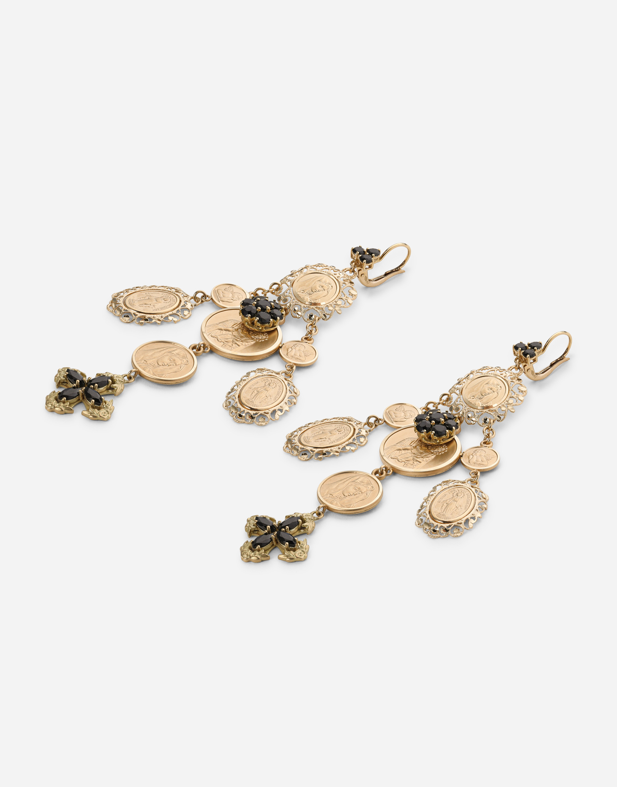 Dolce & Gabbana Yellow Gold Sicily Earrings With Medals And Cross Pendants In Gold