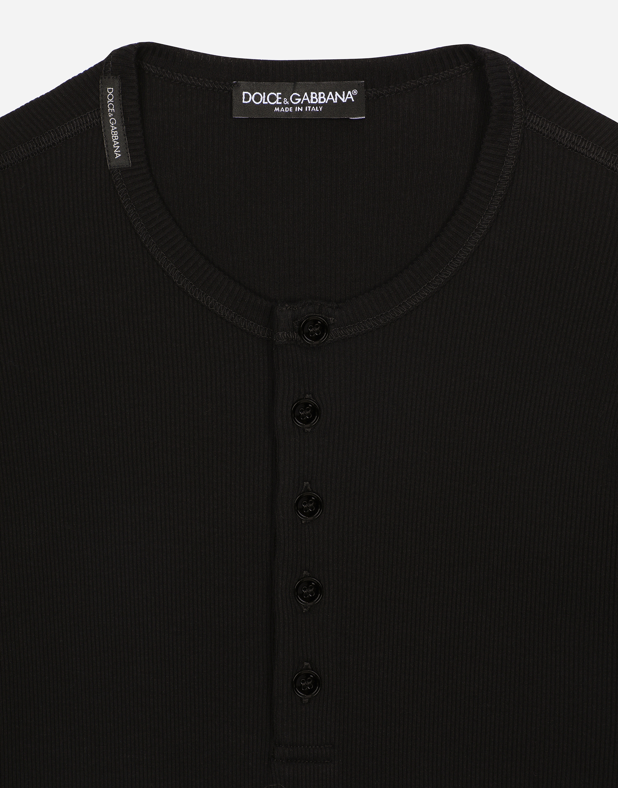 Fine-rib cotton granddad-neck T-shirt