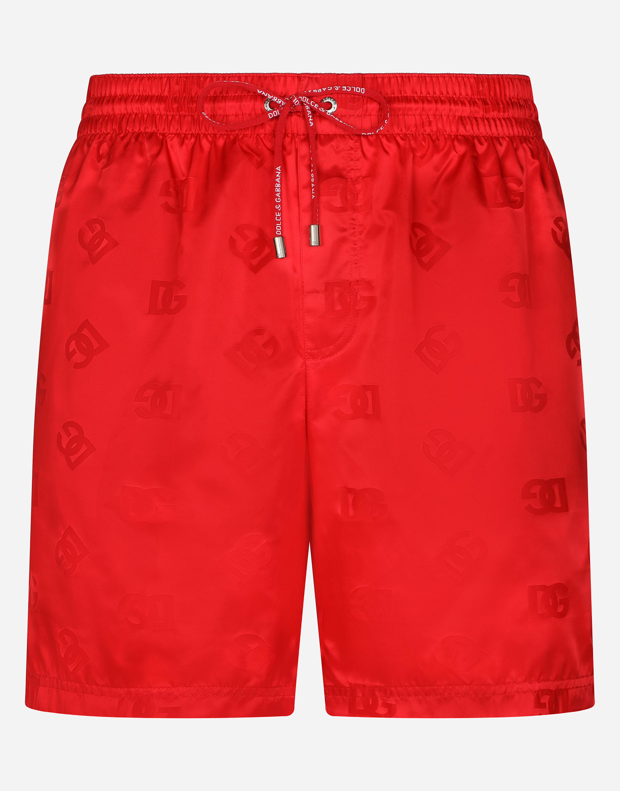 Dolce & Gabbana Mid-length Swim Trunks With Dg Monogram Print In Bordeaux