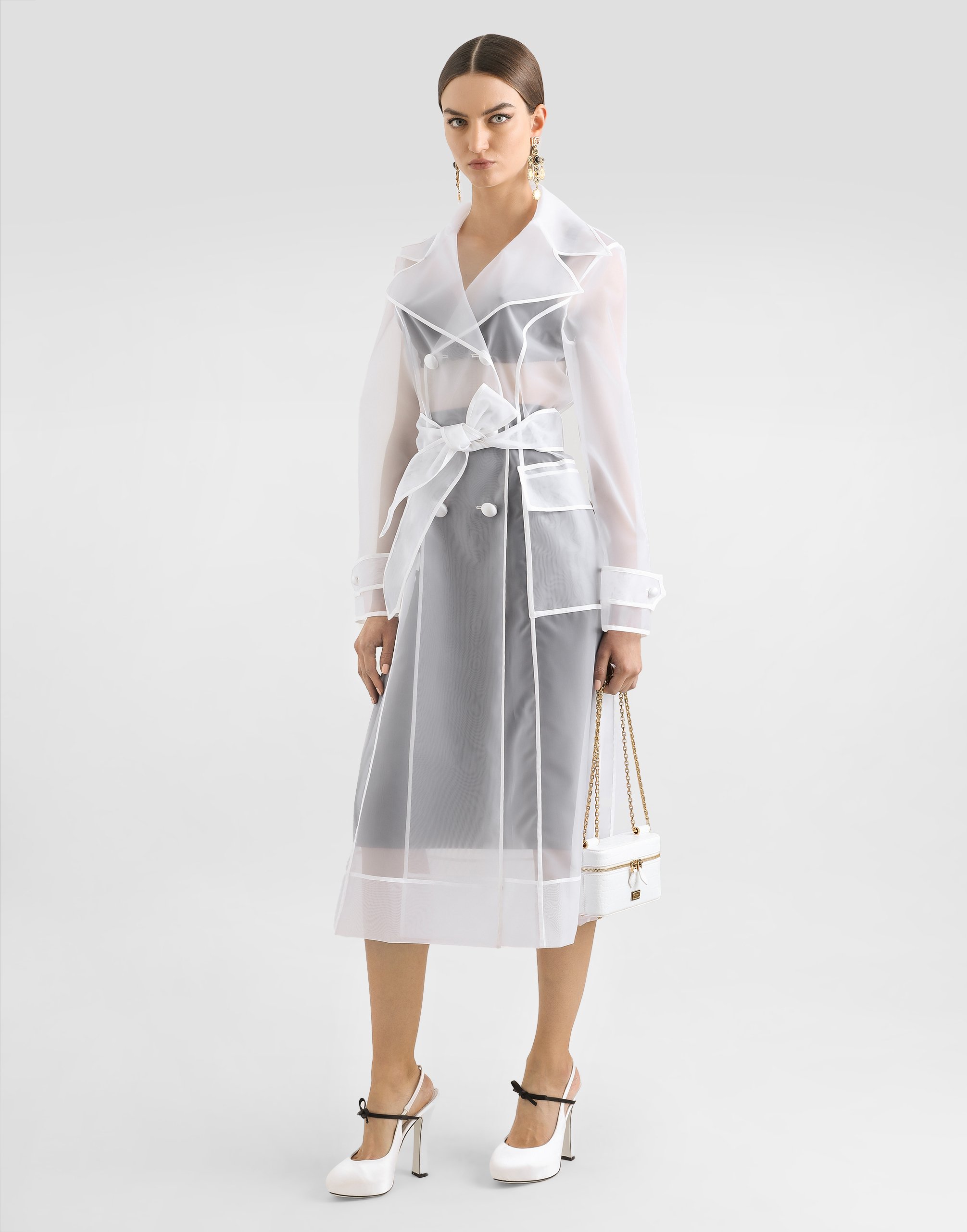 Shop Dolce & Gabbana Technical Organza Trench Coat In White