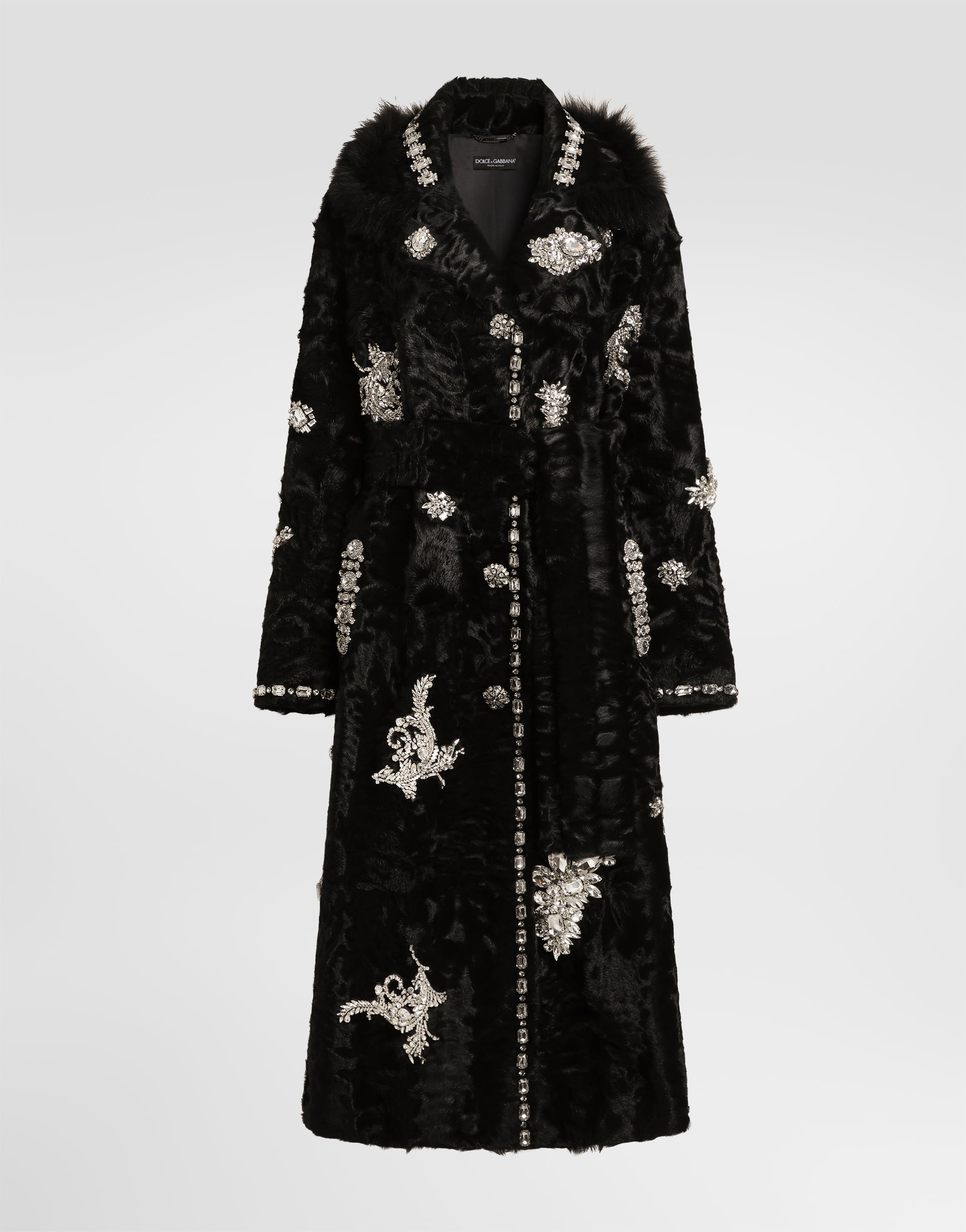 Single-breasted shearling coat with embroidery in Black for Women
