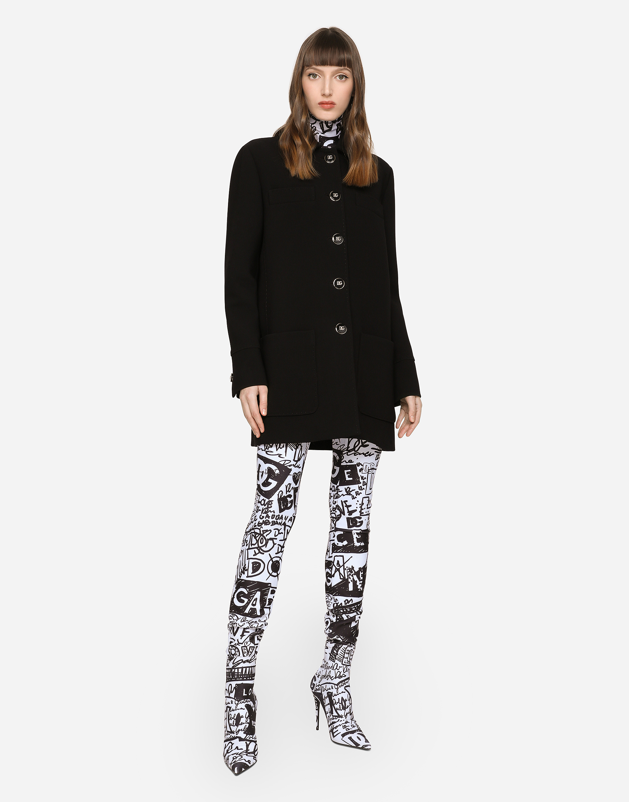 Dolce & Gabbana Double Crepe Peacoat With Galalith Buttons In Black