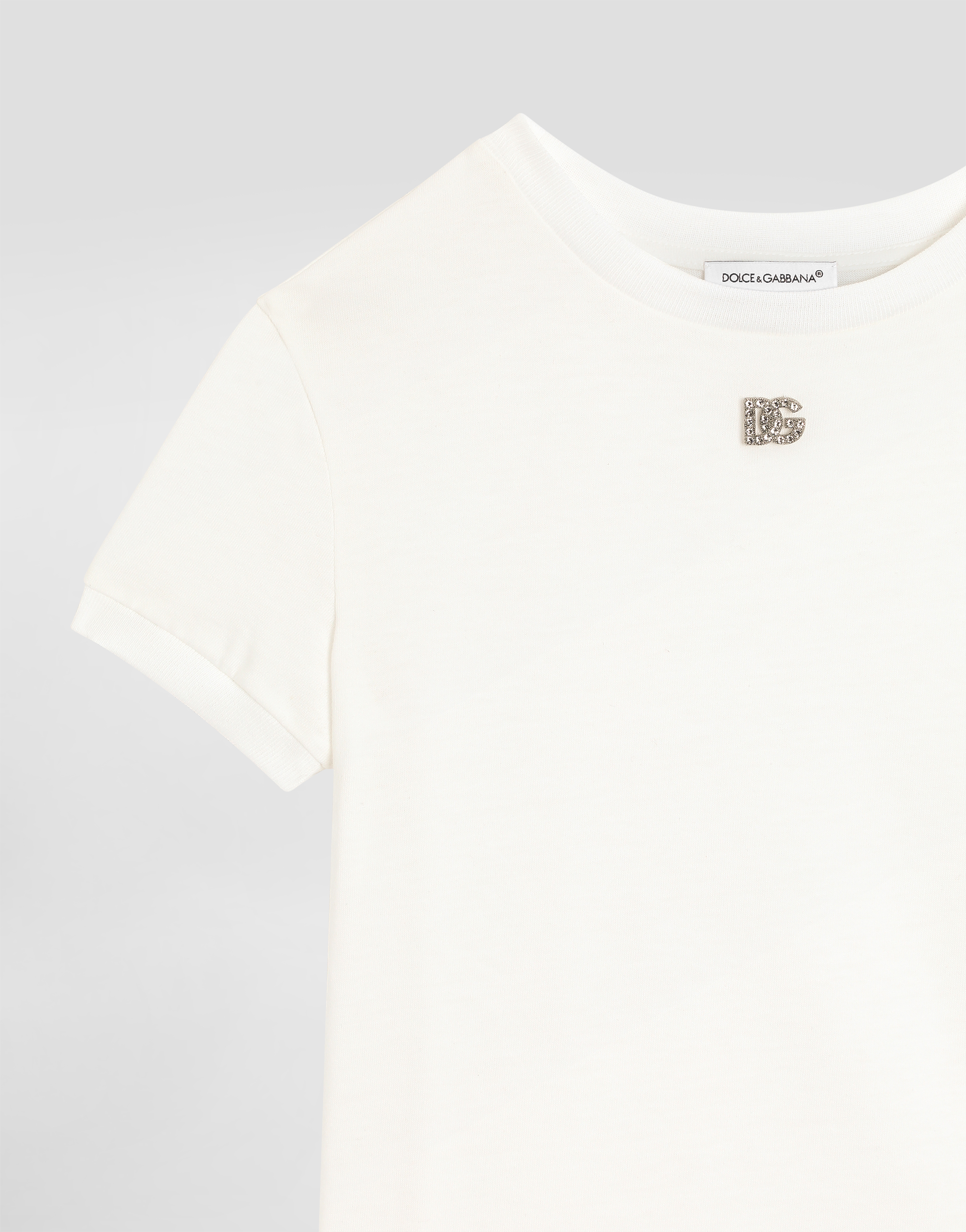  Dolce & Gabbana Jersey T-shirt With Rhinestones Dg Logo - Frau T-shirts Und Sweatshirts Wei� 6 Years 