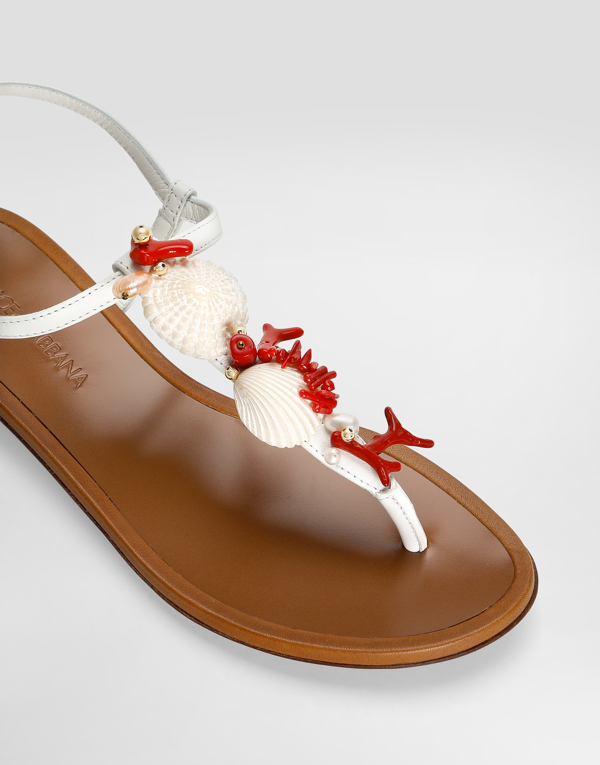 Nappa leather thong sandals with coral embroidery