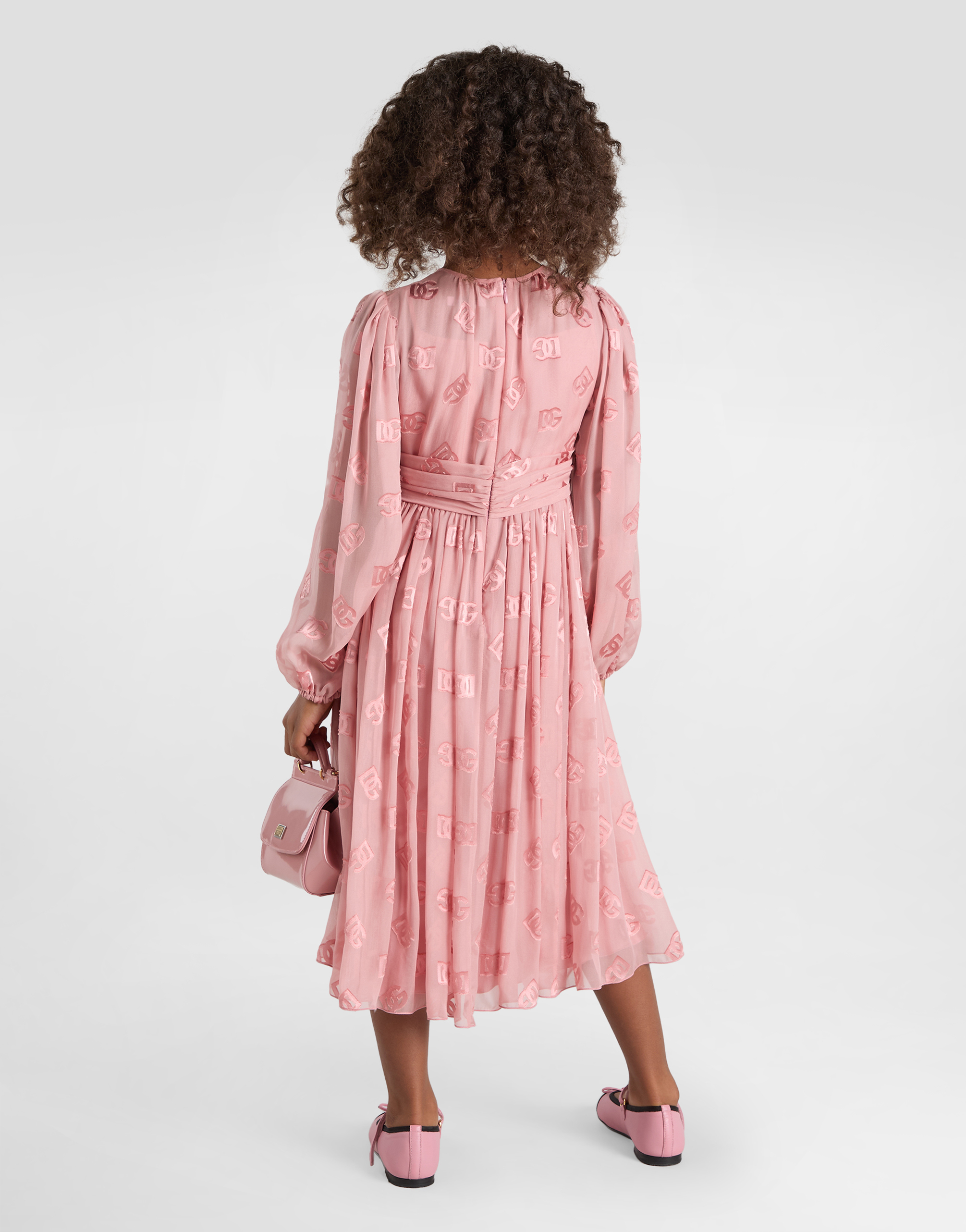 Dolce & Gabbana Jacquard Dress With Dg Logo In Pink