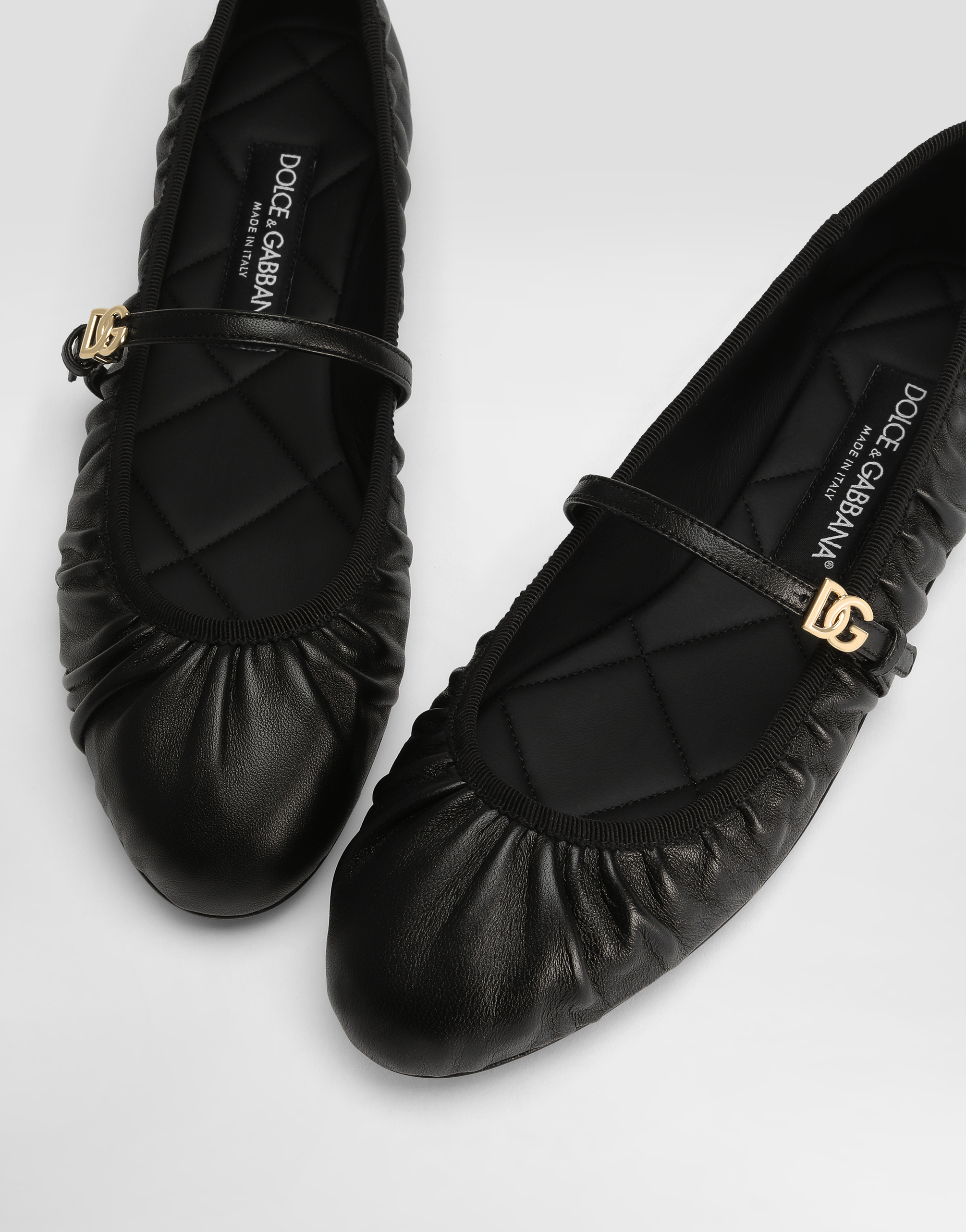 Dolce & Gabbana Black Ballerinas With Metallic Logo And Strap In Leather Woman In Black