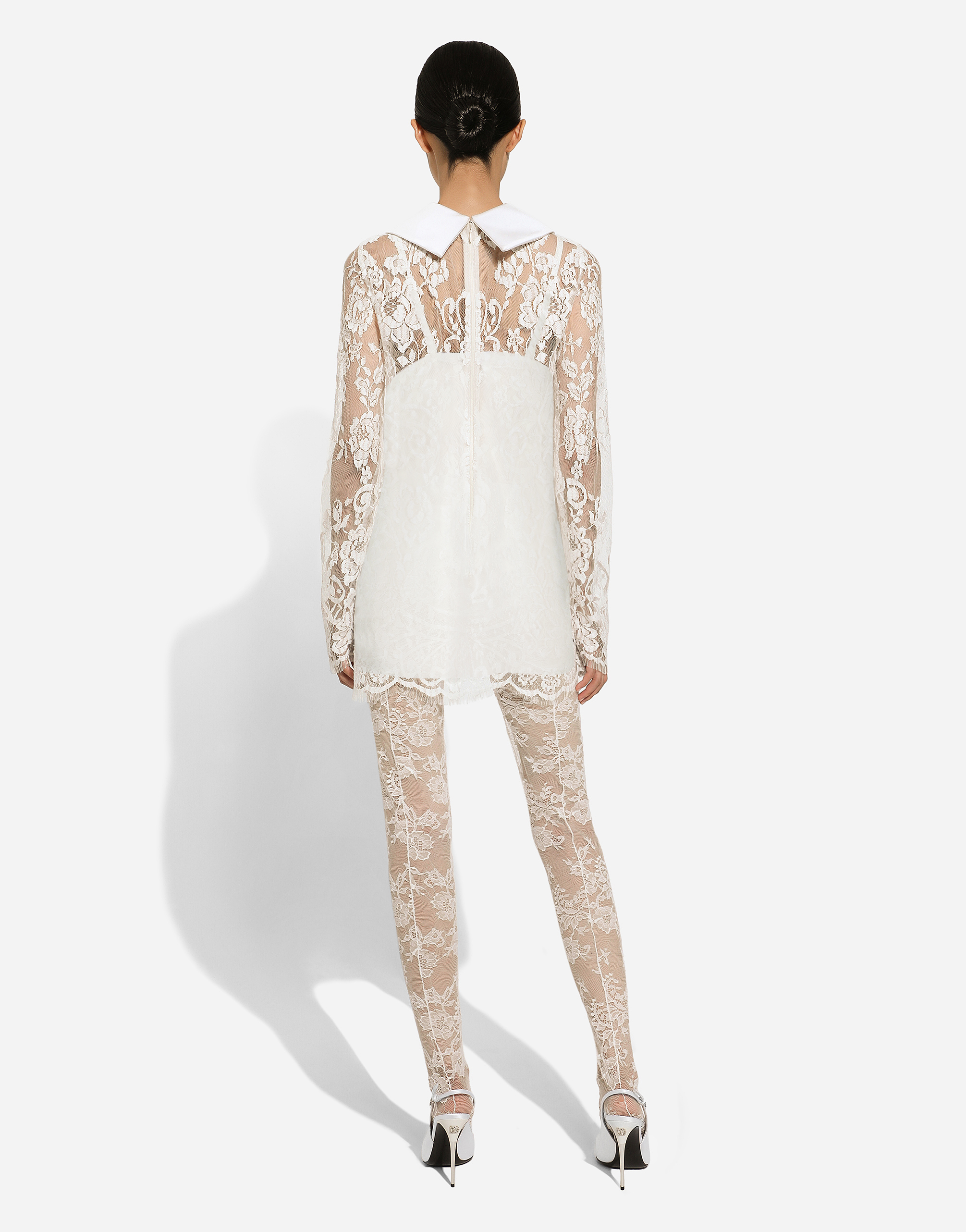 Dolce & Gabbana Peter Pan Collar Lace Minidress In ホワイト