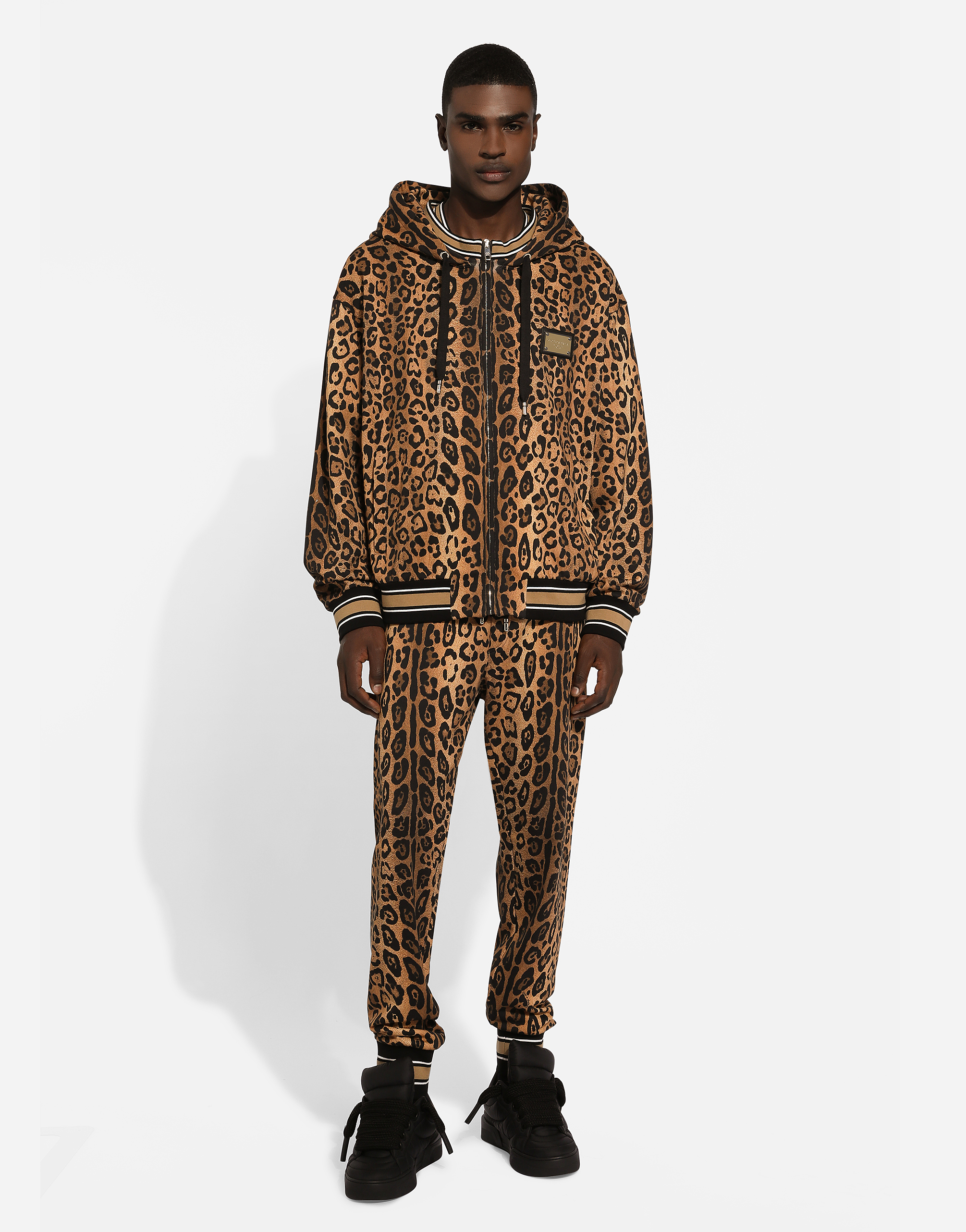 Shop Dolce & Gabbana Hoodie With Leopard-print Crespo And Tag