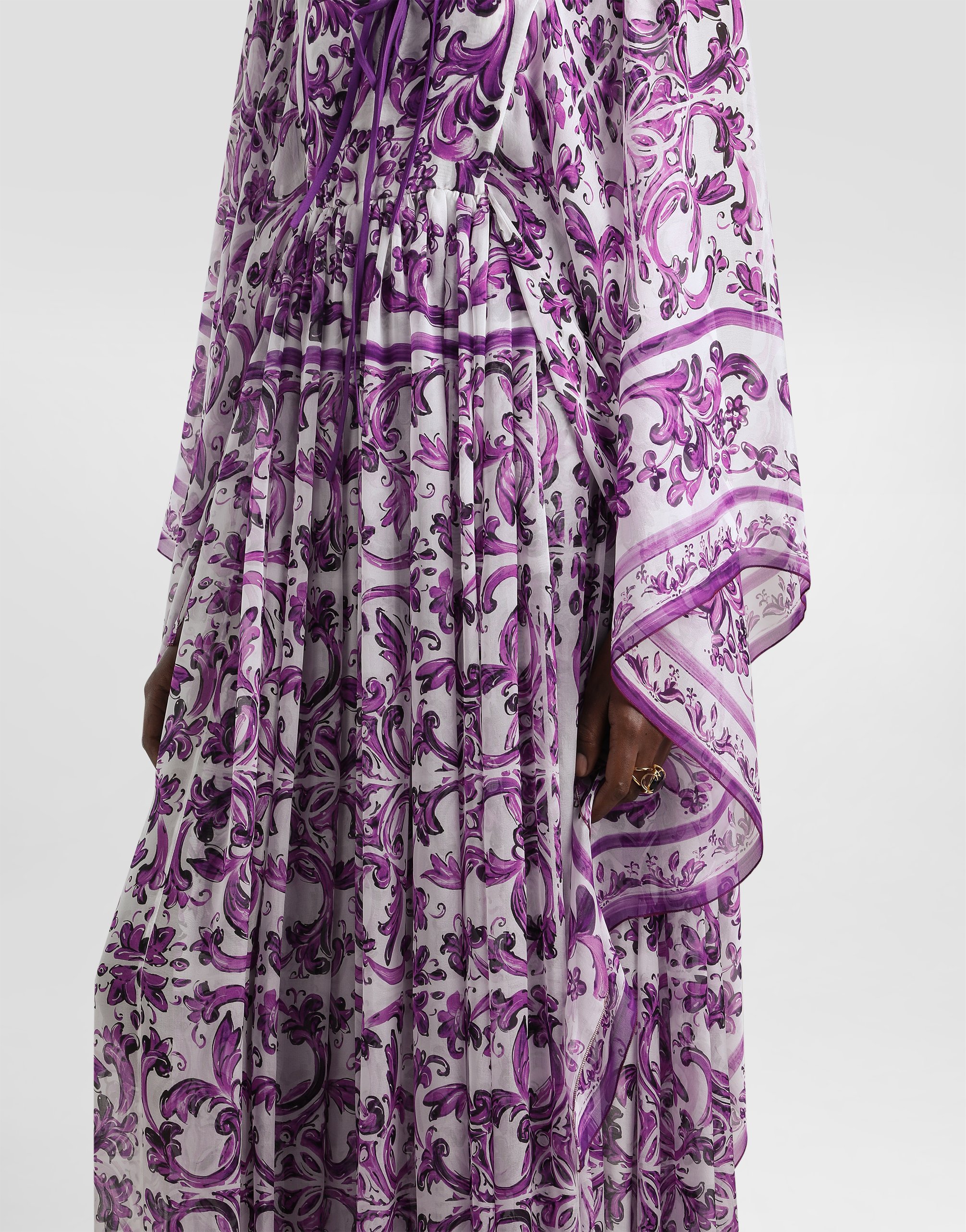 Dolce & Gabbana Silk Majolica Print Kaftan Dress In Multi