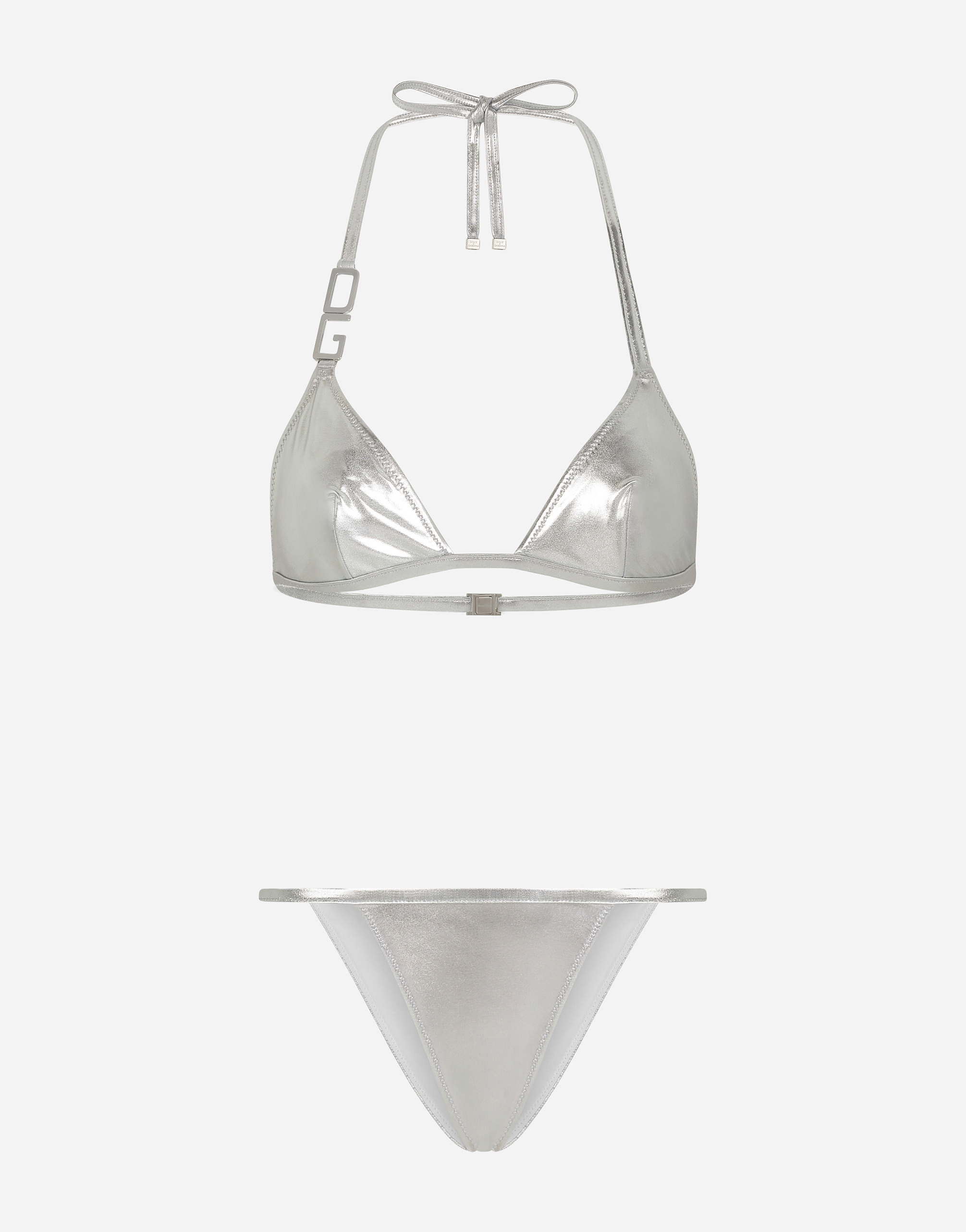 Dolce & Gabbana Triangle Bikini With Dg Logo - Woman Swimwear Silver