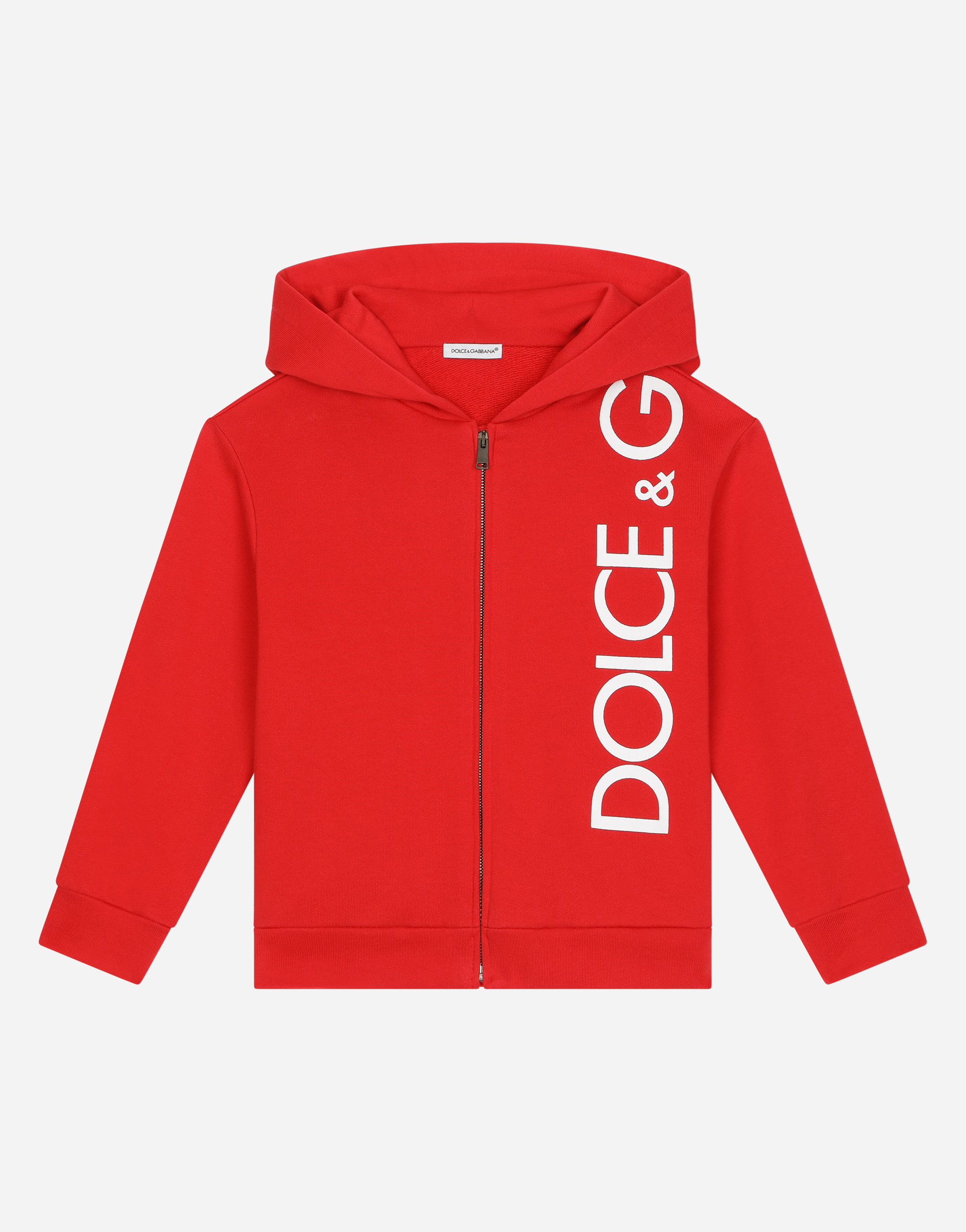 Dolce & Gabbana Zip-up Jersey Hoodie With Logo Print In Red